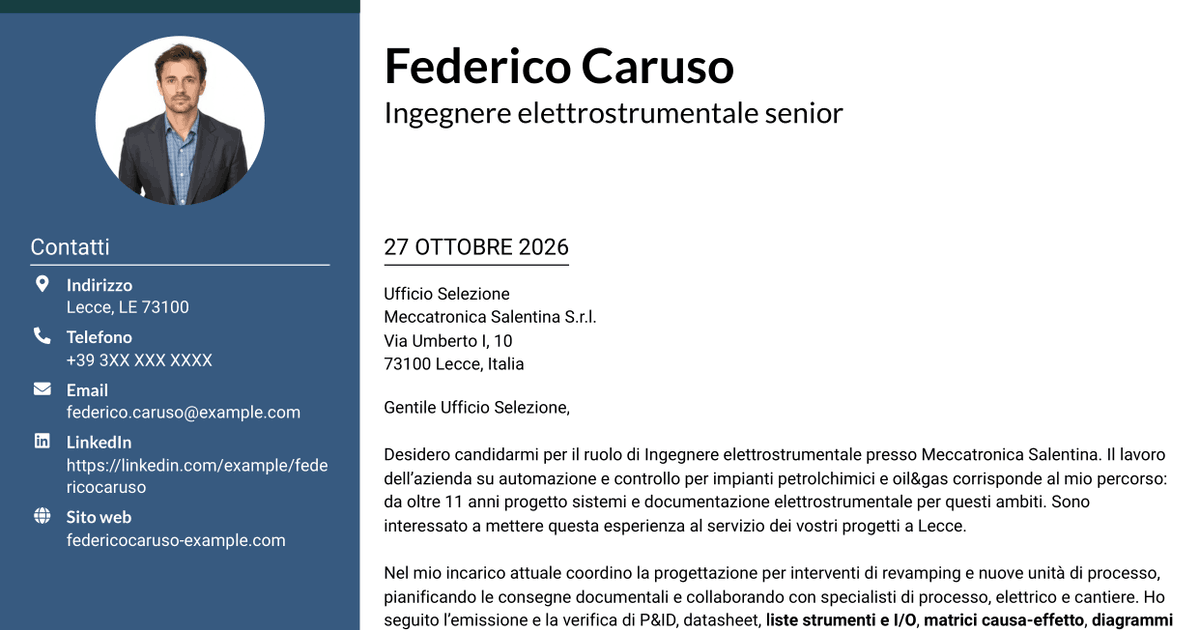 7 modelli di lettera di presentazione per Ingegnere elettrostrumentale, con esempi