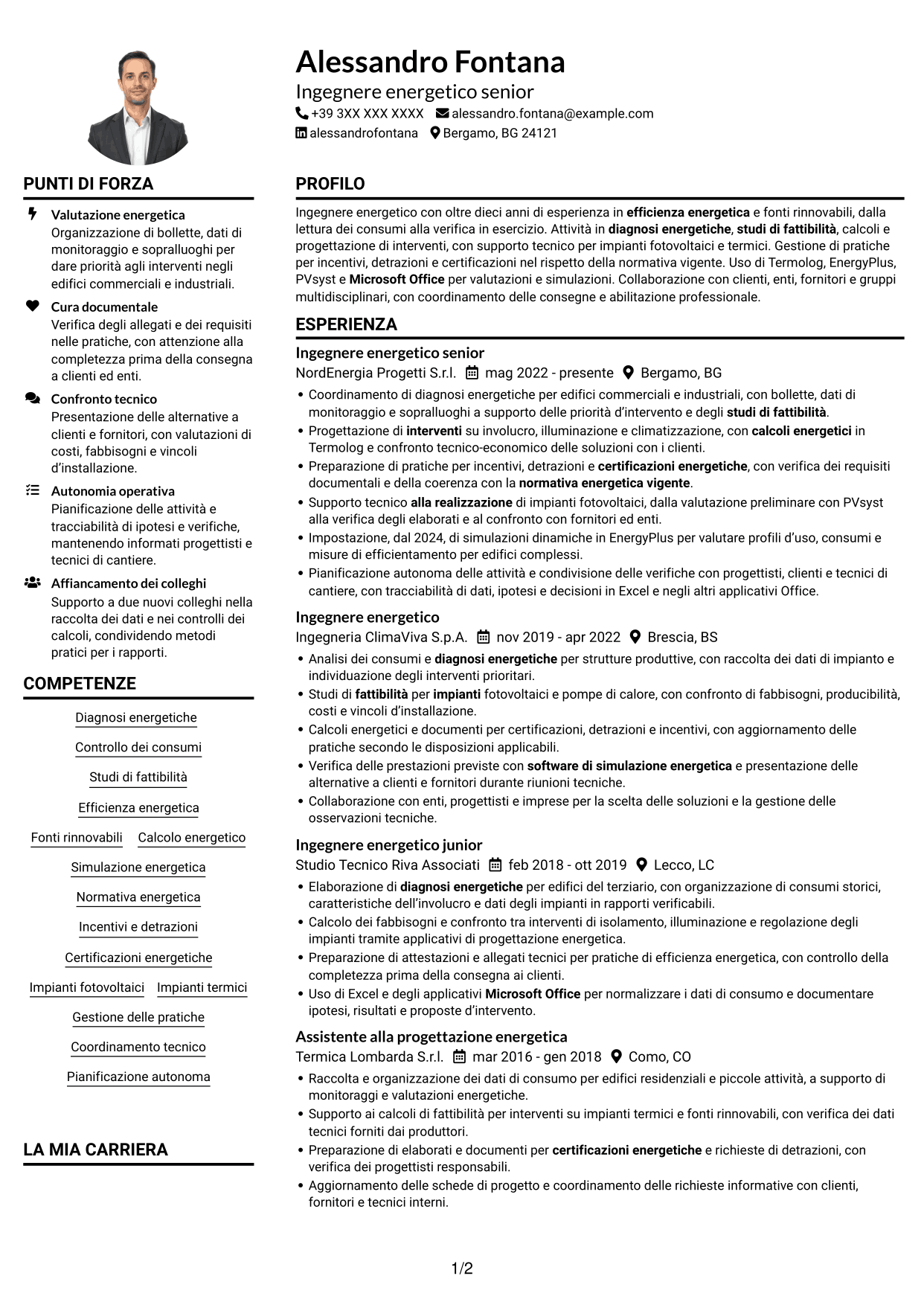 Esempio di curriculum — pagina 1