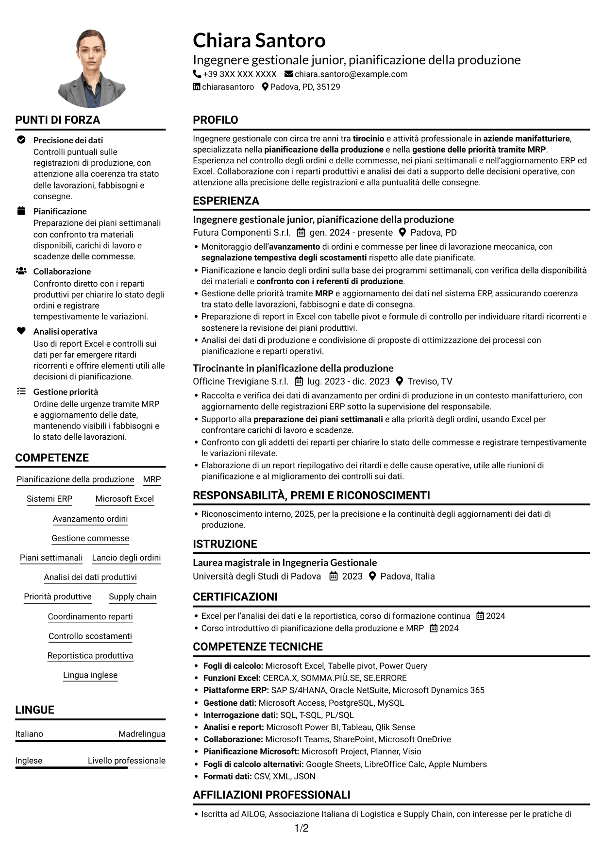 Esempio di curriculum — pagina 1
