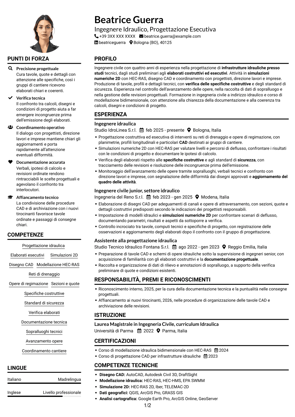 Esempio di curriculum — pagina 1