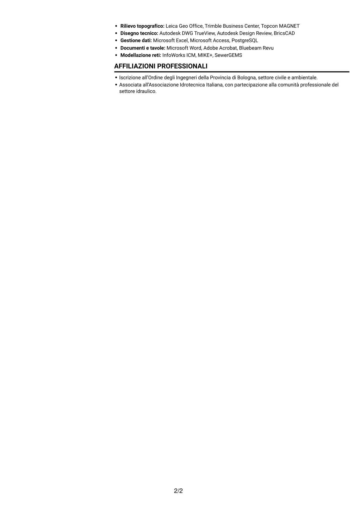CV Compatto (formato sobrio a due colonne con foto): Ingegnere Idraulico - Progettazione Esecutiva, pagina 2
