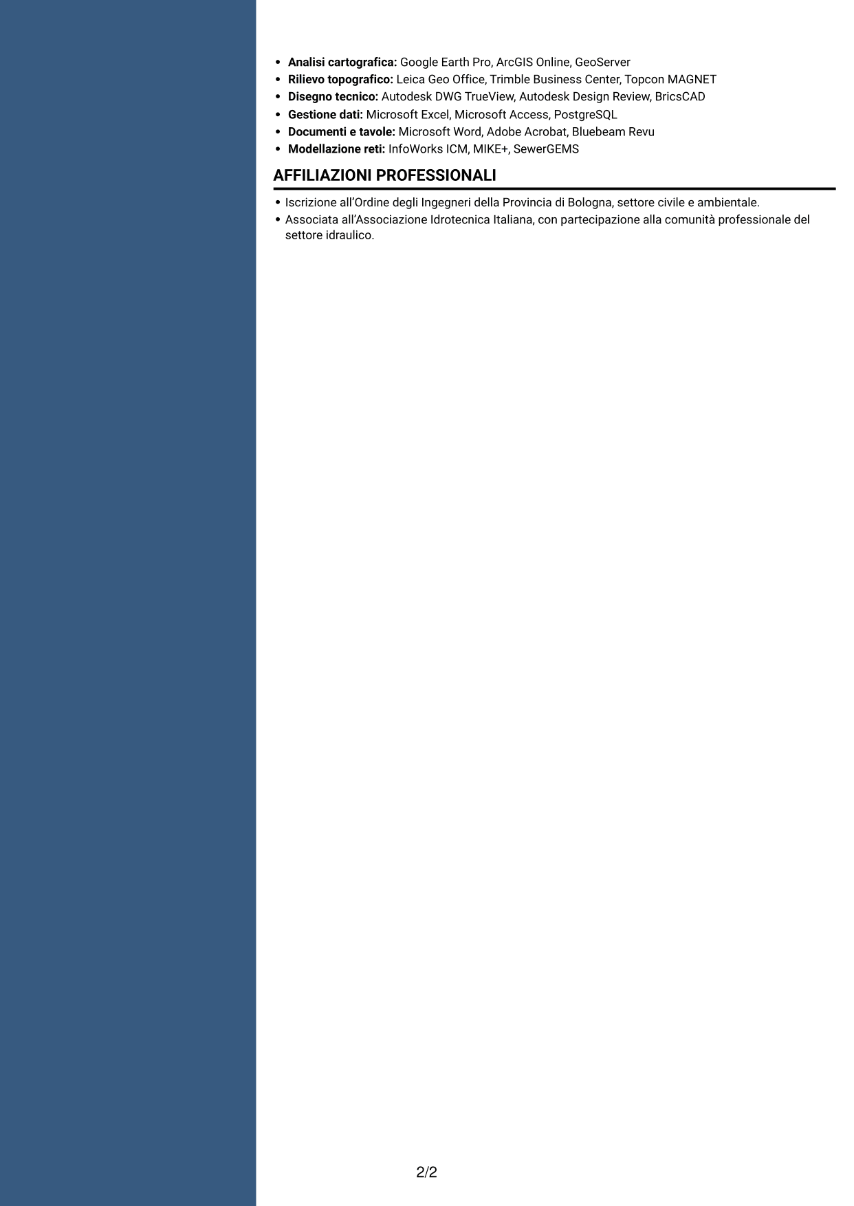 CV Elegante (formato con colonna laterale colorata e foto): Ingegnere Idraulico - Progettazione Esecutiva, pagina 2