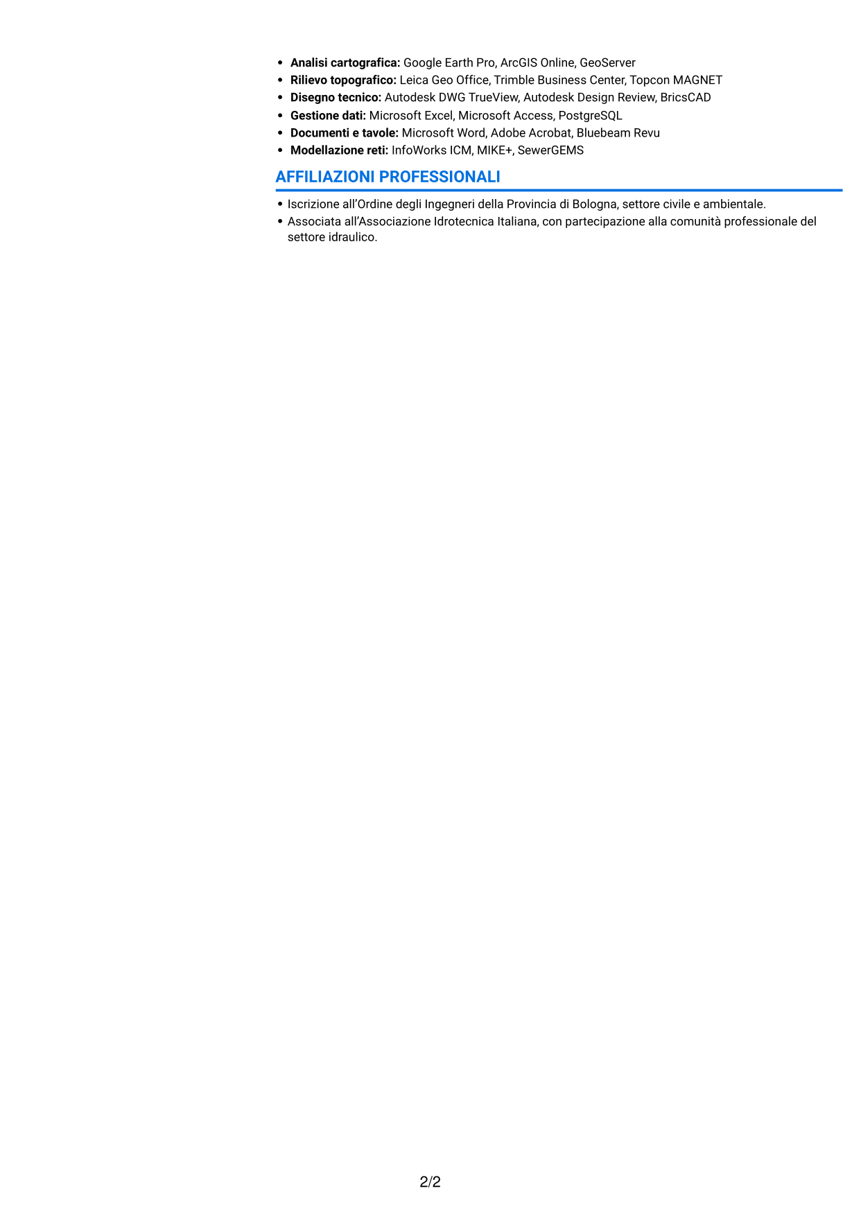 CV Audace (formato a due colonne con accenti colorati e foto): Ingegnere Idraulico - Progettazione Esecutiva, pagina 2