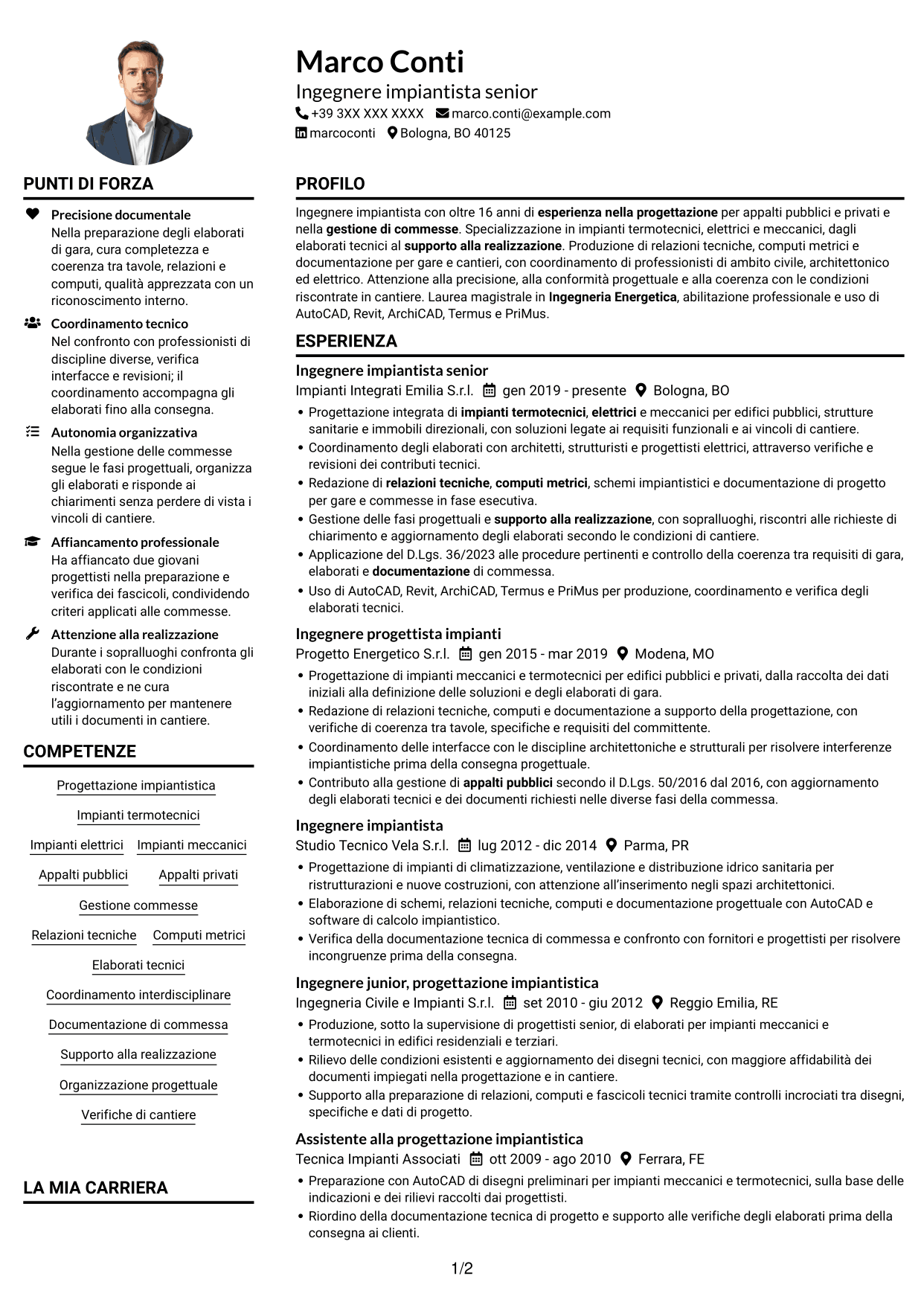Esempio di curriculum — pagina 1