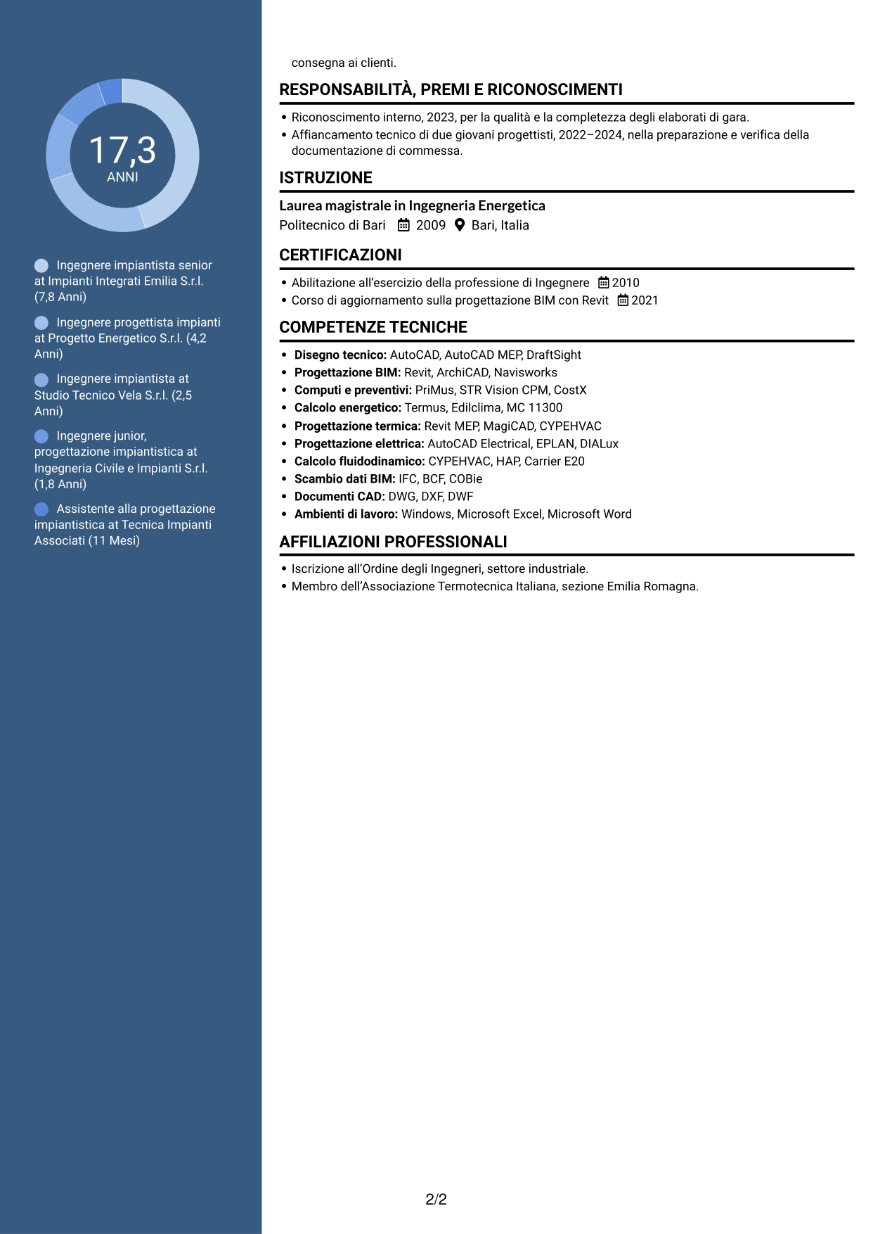 CV Elegante (formato con colonna laterale colorata e foto): Ingegnere impiantista - Impianti termotecnici e meccanici, pagina 2