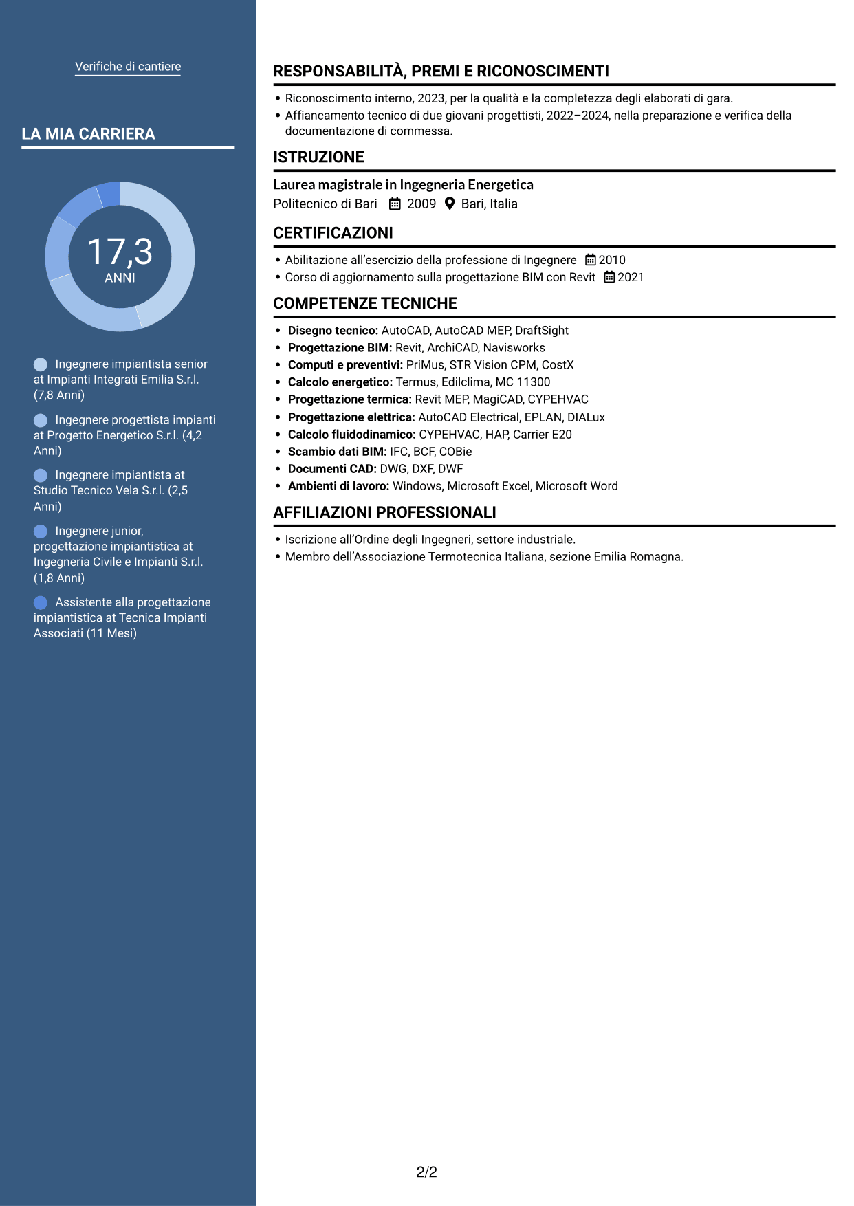 CV Signature (formato con colonna laterale colorata e foto grande): Ingegnere impiantista - Impianti termotecnici e meccanici, pagina 2