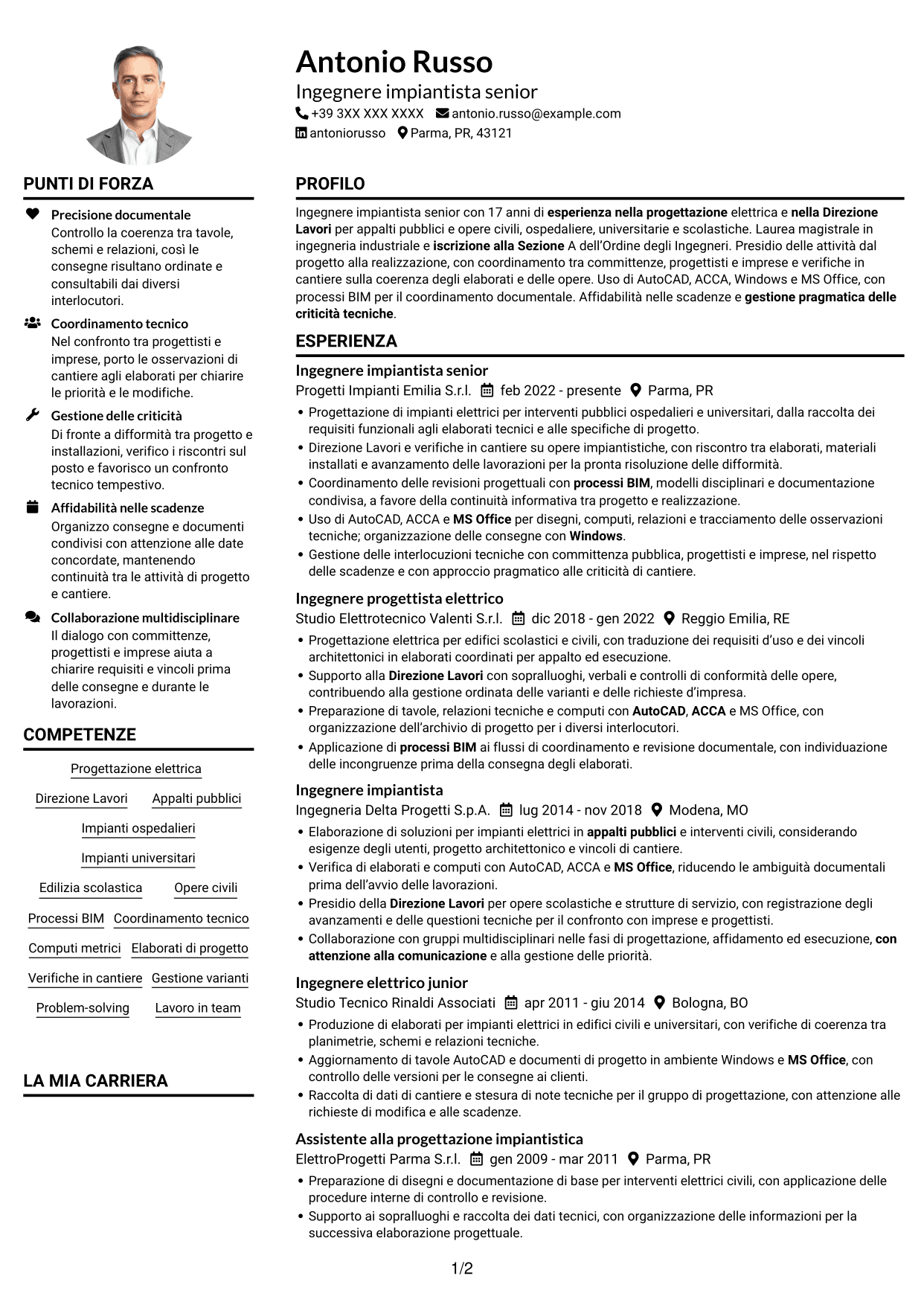Esempio di curriculum — pagina 1