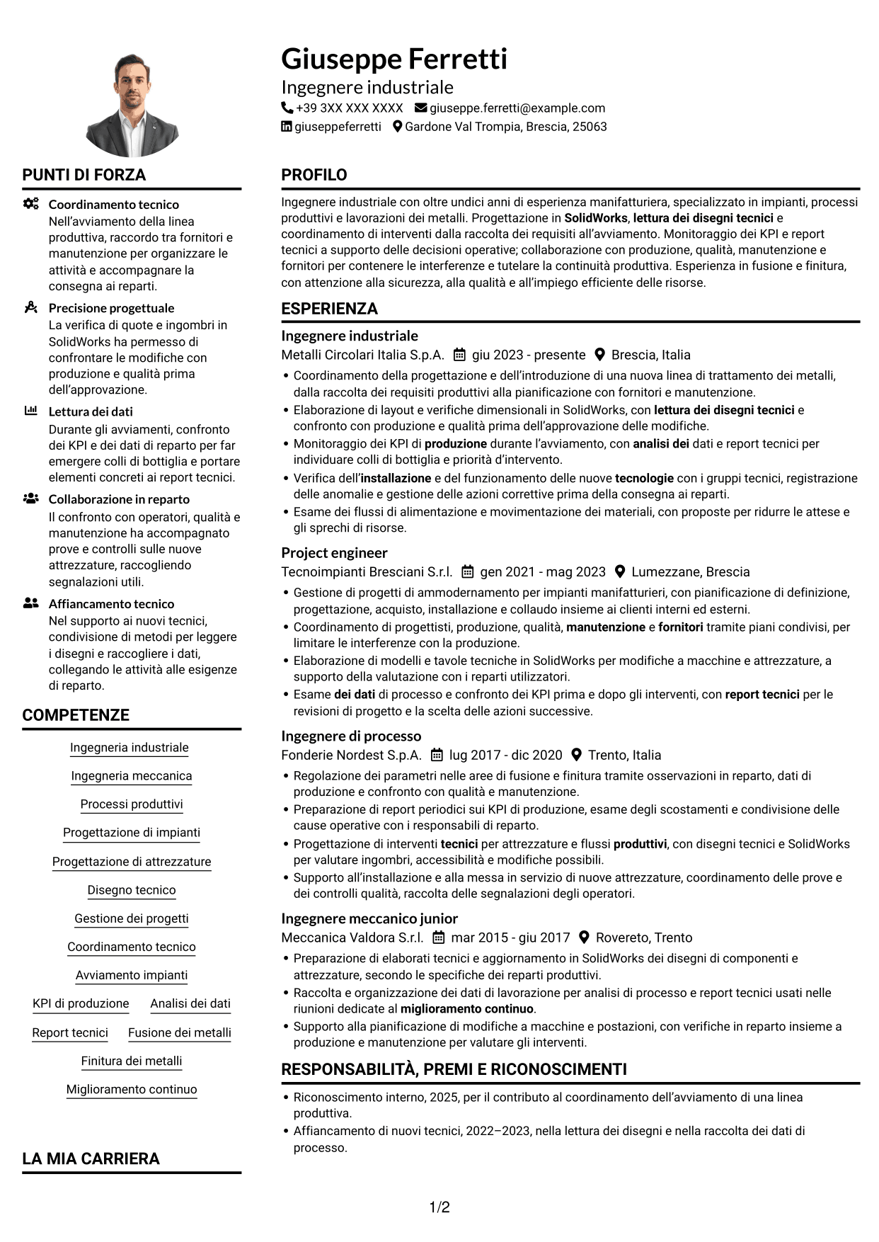 Esempio di curriculum — pagina 1