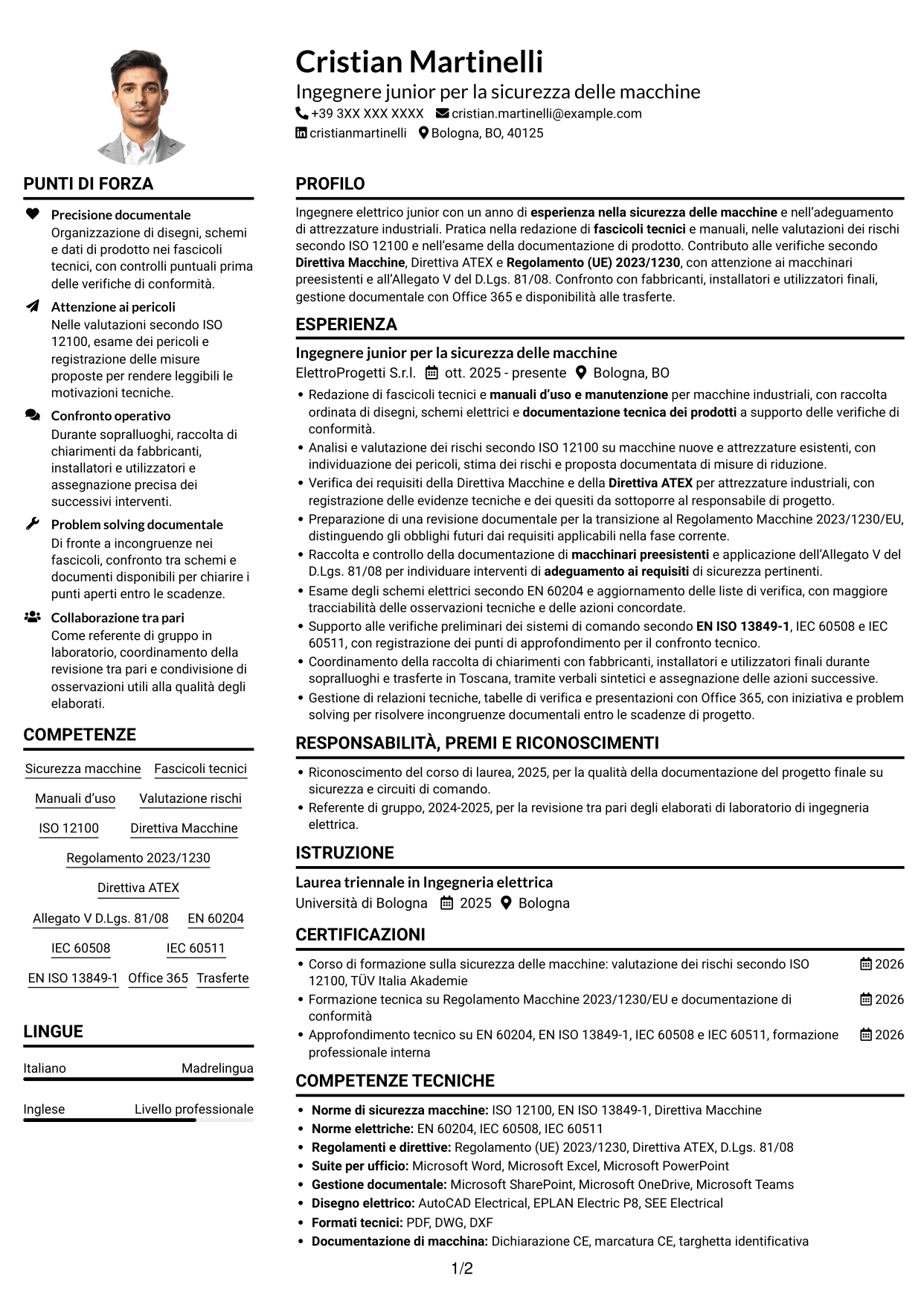 Esempio di curriculum — pagina 1