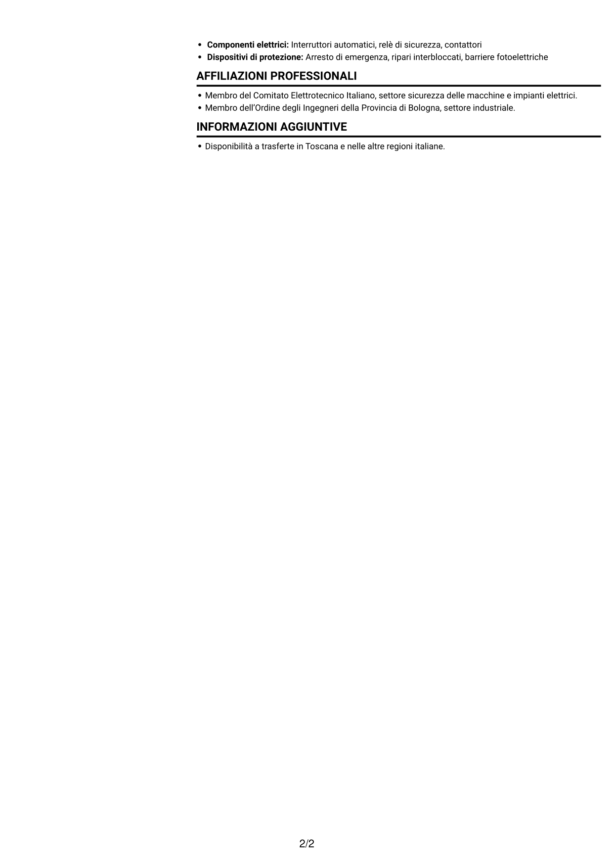 CV Compatto (formato sobrio a due colonne con foto): Ingegnere junior - Sicurezza delle macchine, pagina 2