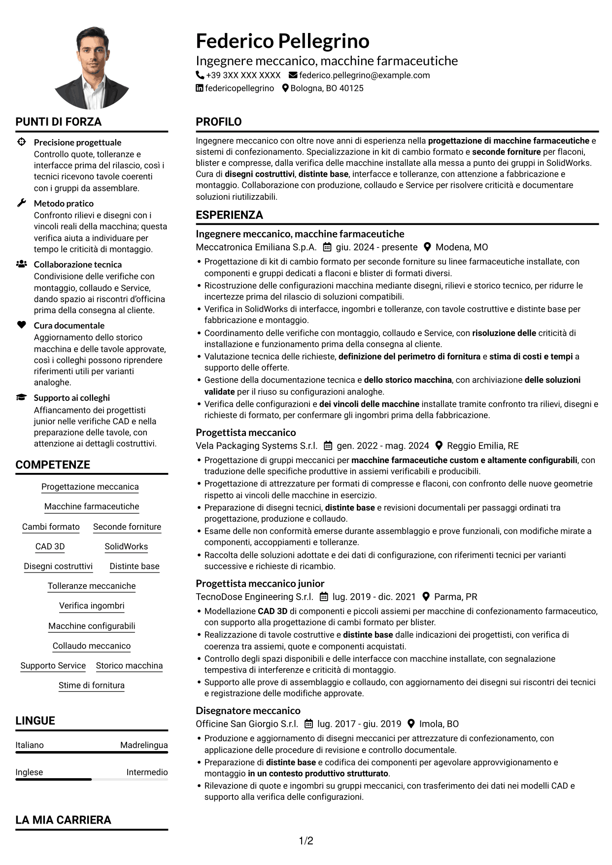 Esempio di curriculum — pagina 1