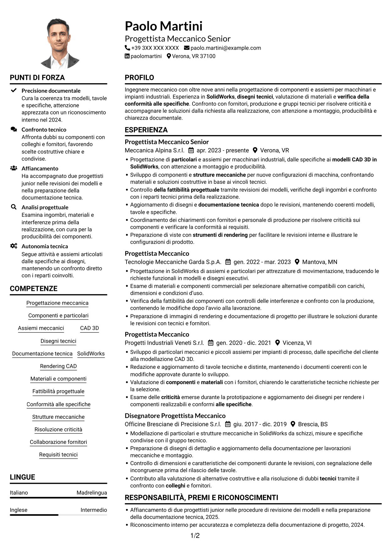 Esempio di curriculum — pagina 1