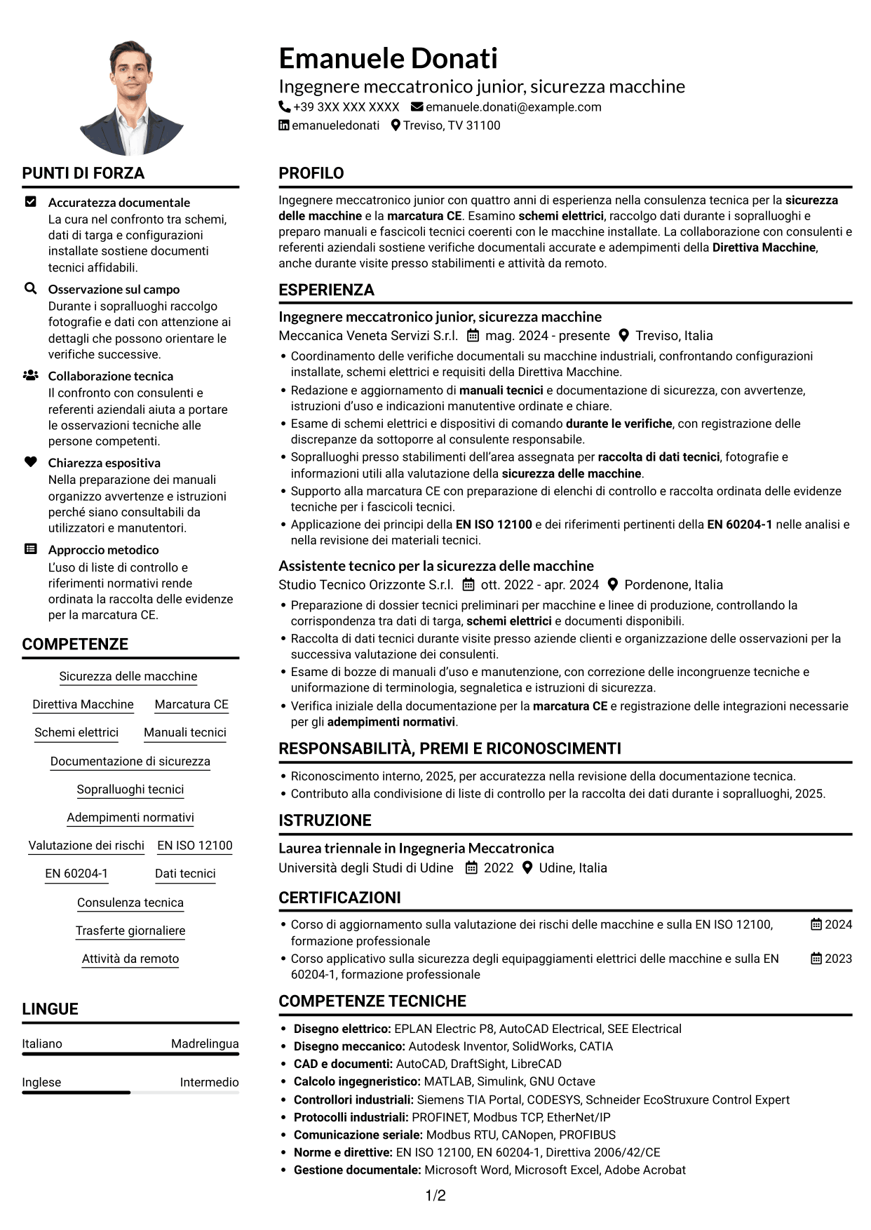 Esempio di curriculum — pagina 1