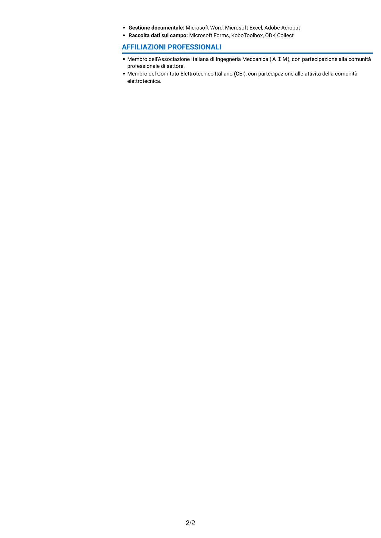 CV Audace (formato a due colonne con accenti colorati e foto): Ingegnere Meccatronico/Elettrico Junior - Sicurezza Macchine CE, pagina 2