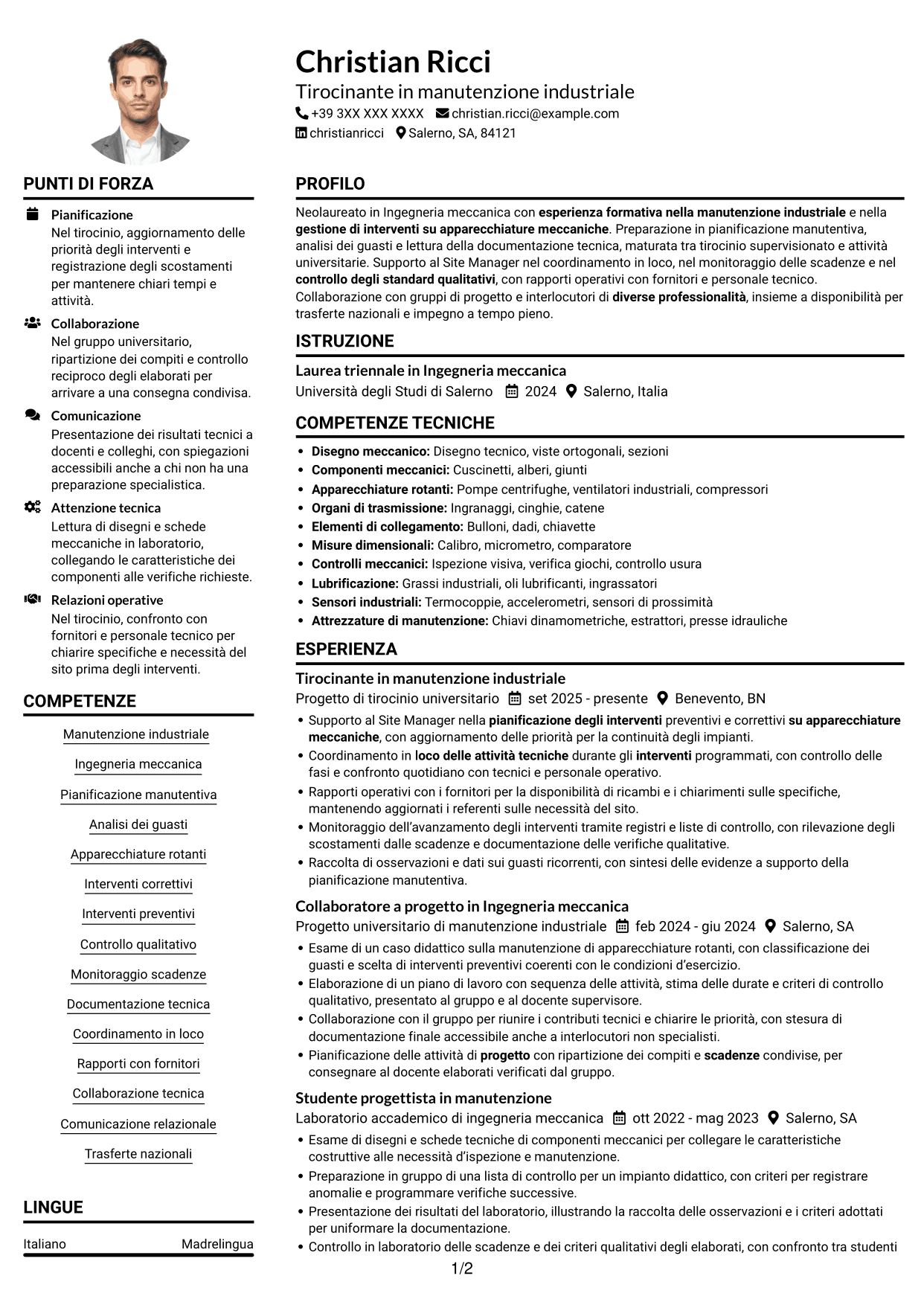 Esempio di curriculum — pagina 1