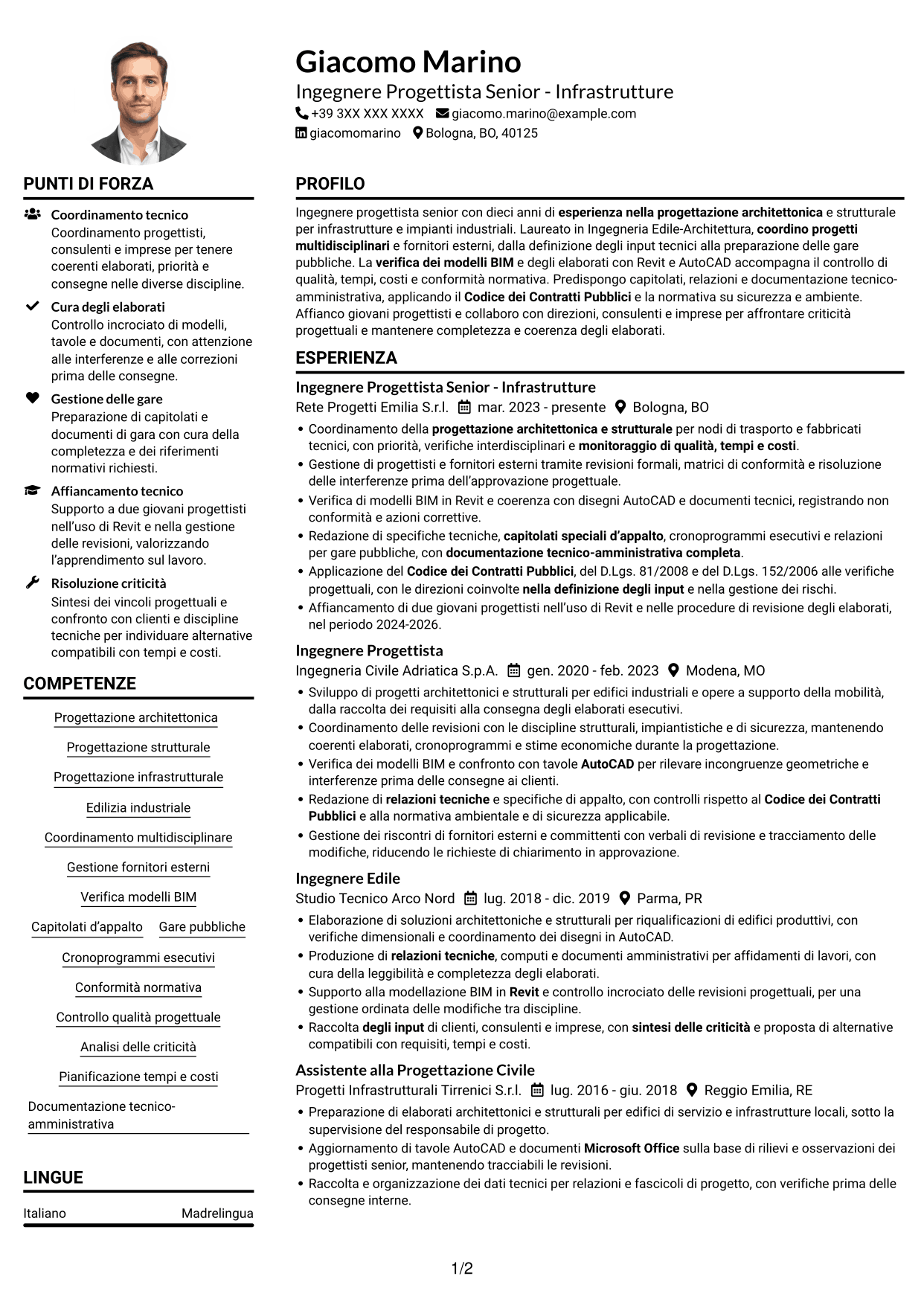 Esempio di curriculum — pagina 1