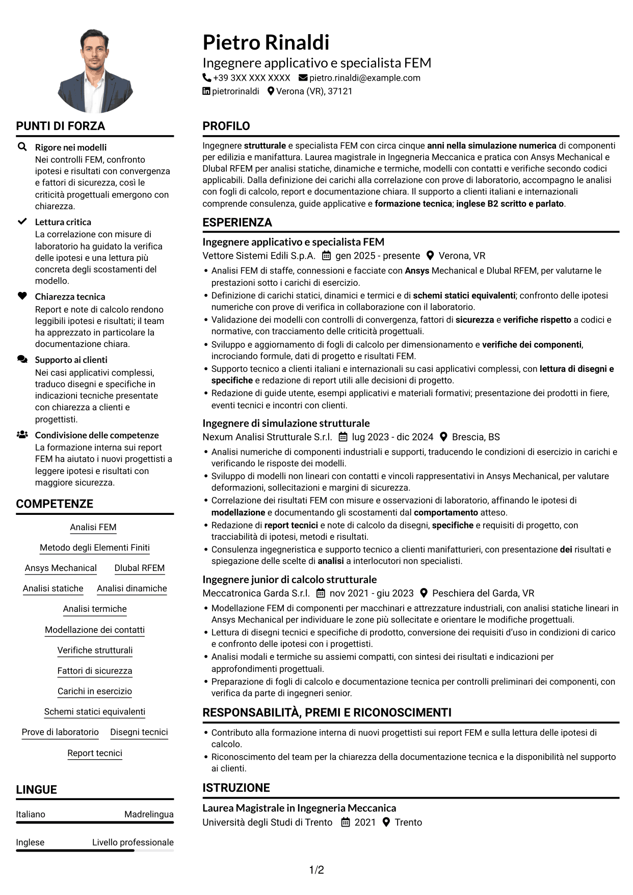 Esempio di curriculum — pagina 1