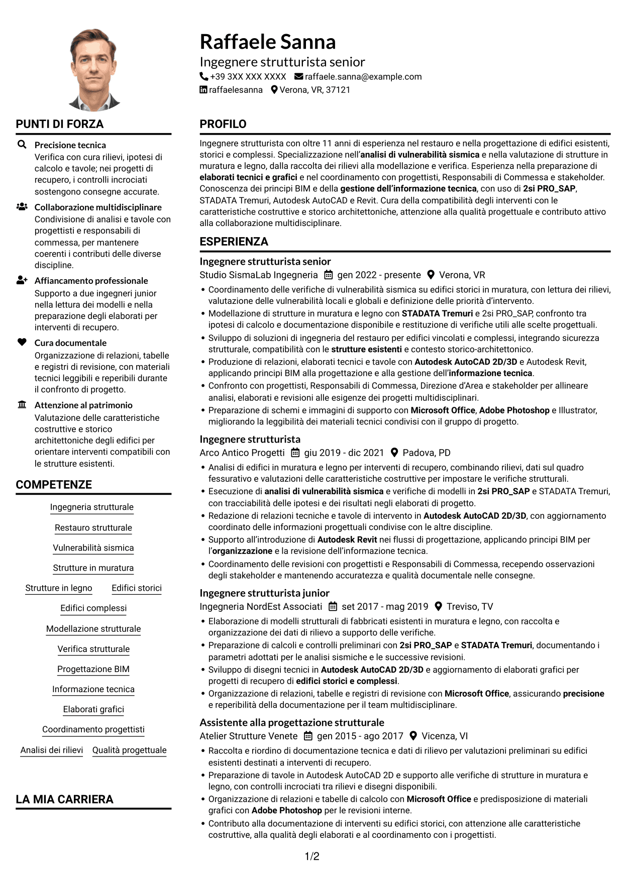 Esempio di curriculum — pagina 1