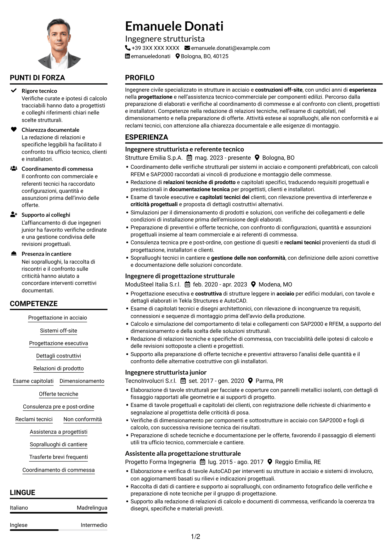 Esempio di curriculum — pagina 1
