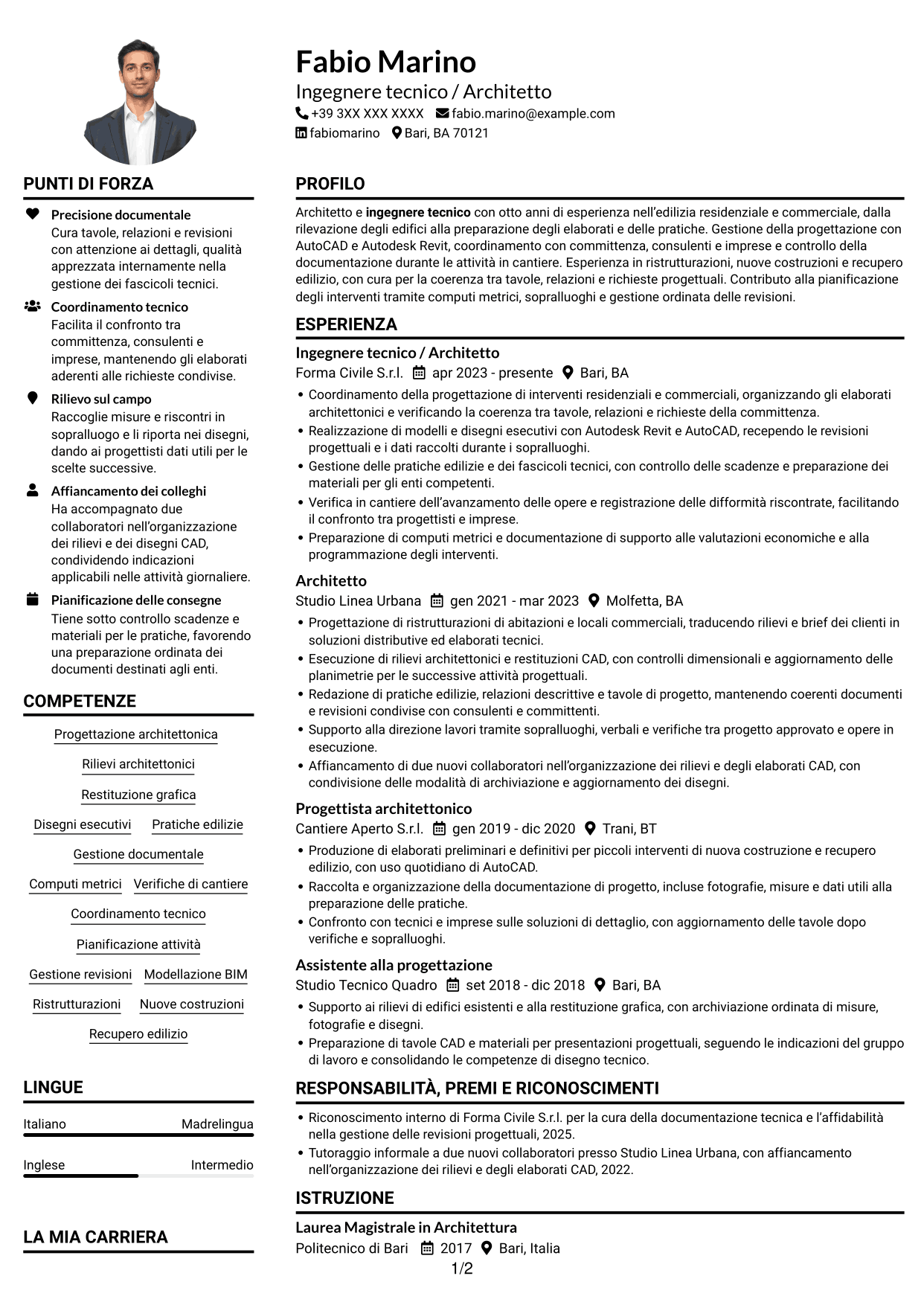 Esempio di curriculum — pagina 1