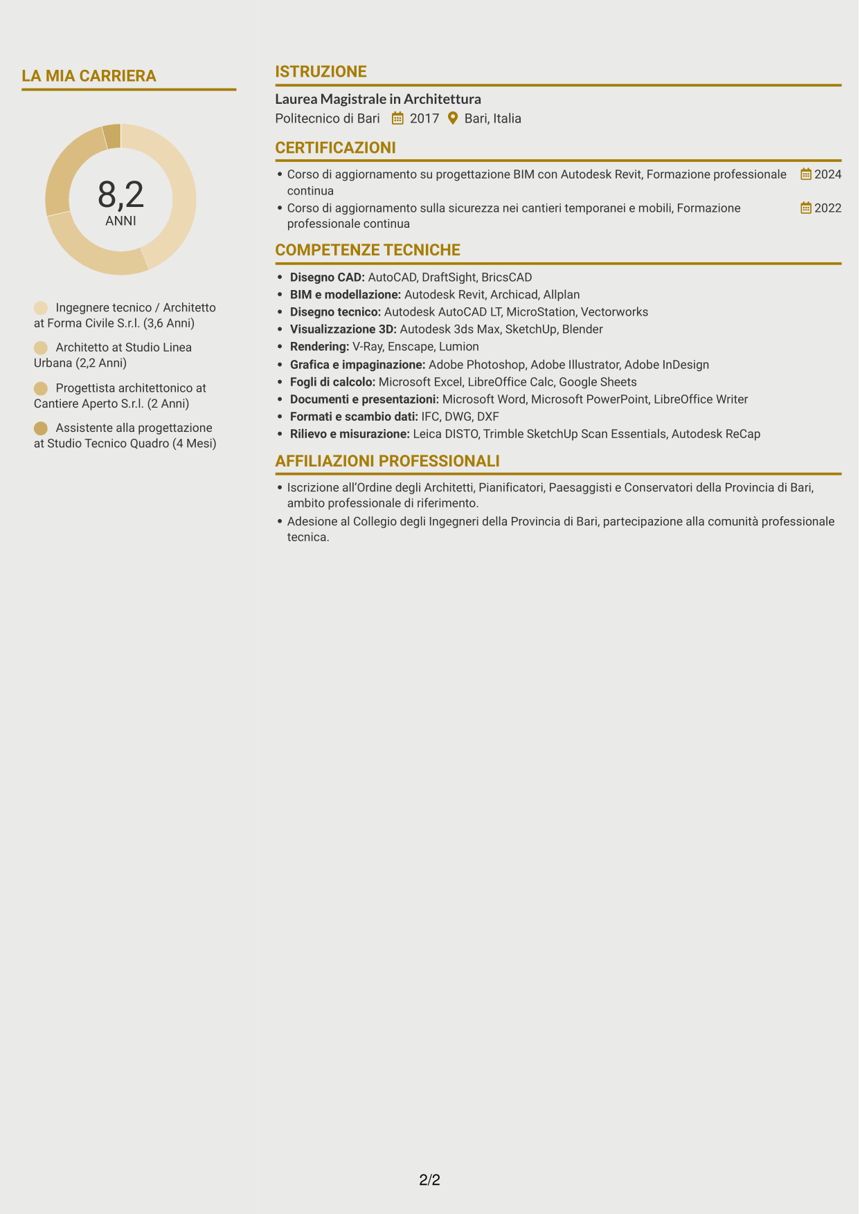 CV Dinamico (formato a due colonne con icone): Ingegnere Tecnico / Architetto, pagina 2