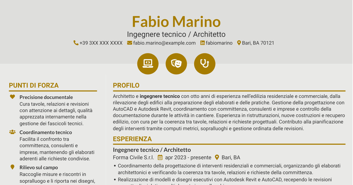 7 modelli di CV per Ingegnere Tecnico / Architetto, con esempi