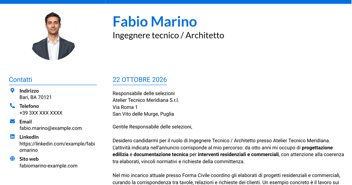 7 modelli di lettera di presentazione per Ingegnere Tecnico / Architetto, con esempi
