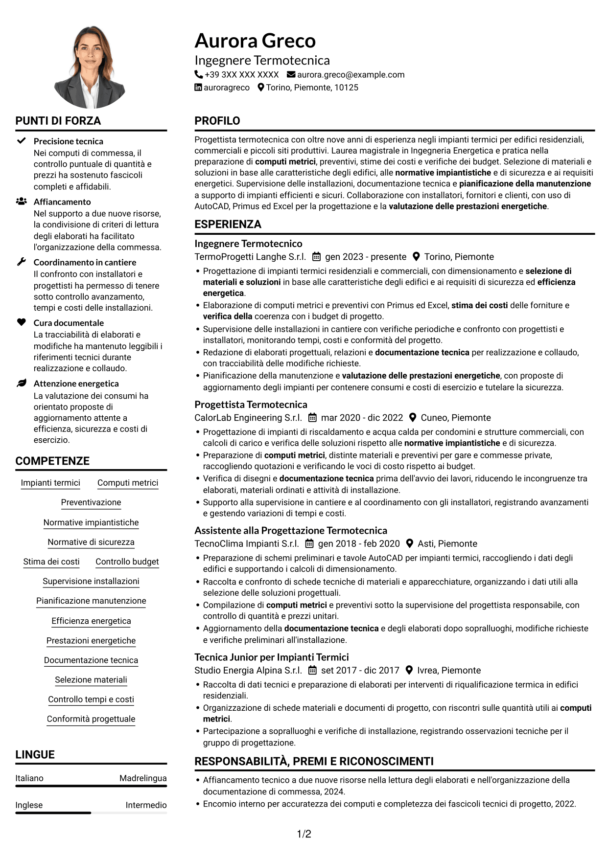 Esempio di curriculum — pagina 1