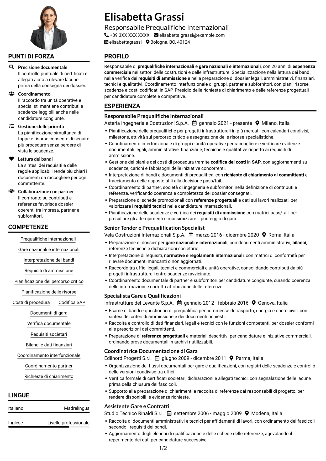 Esempio di curriculum — pagina 1