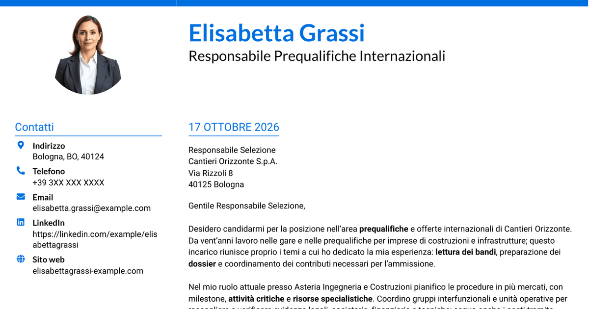 7 modelli di lettera di presentazione per International Prequalification Manager, con esempi