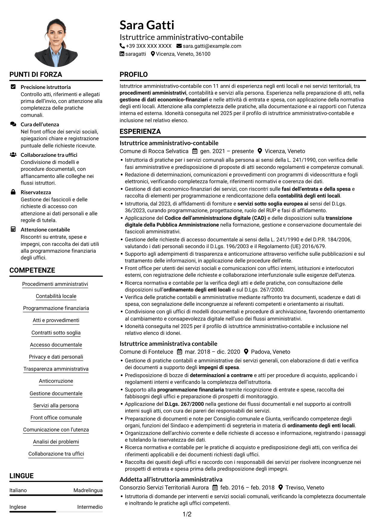 Esempio di curriculum — pagina 1