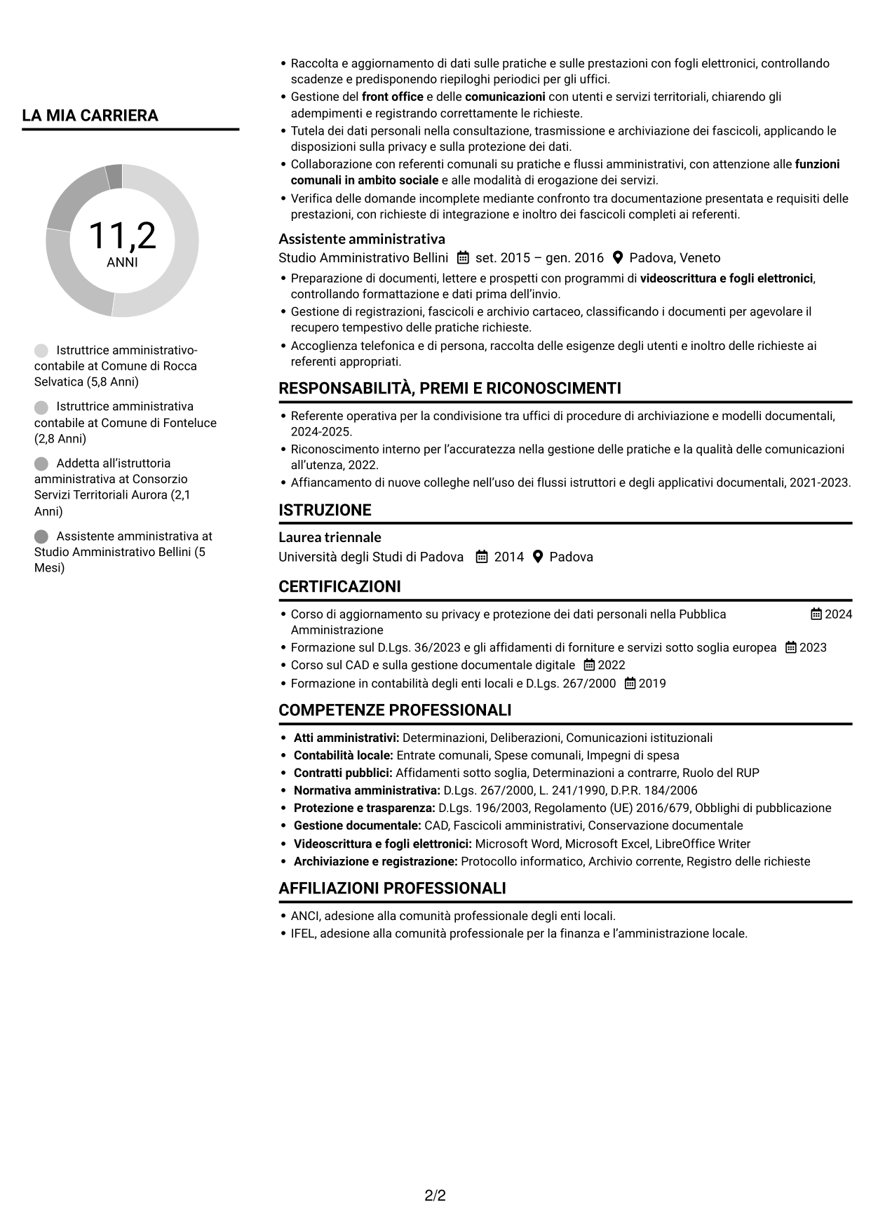 CV Compatto (formato sobrio a due colonne con foto): Istruttore amministrativo contabile - Servizi alla persona, pagina 2