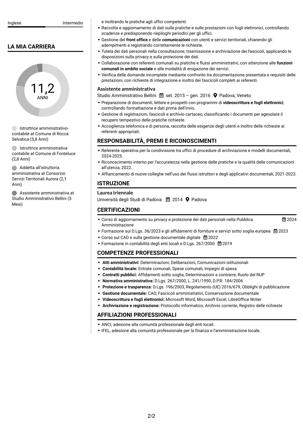 CV Moderno (formato a due colonne con foto a sinistra e separatore): Istruttore amministrativo contabile - Servizi alla persona, pagina 2