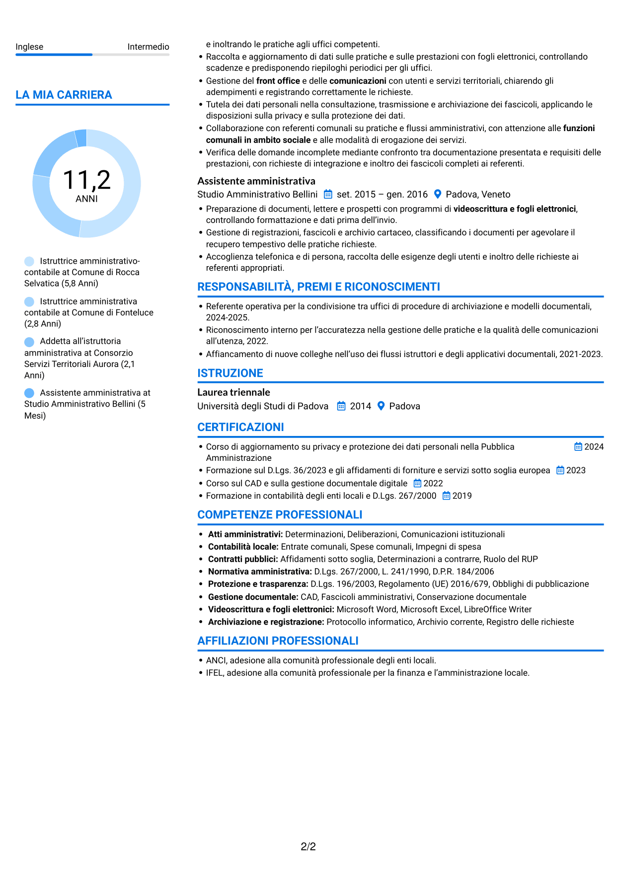 CV Audace (formato a due colonne con accenti colorati e foto): Istruttore amministrativo contabile - Servizi alla persona, pagina 2