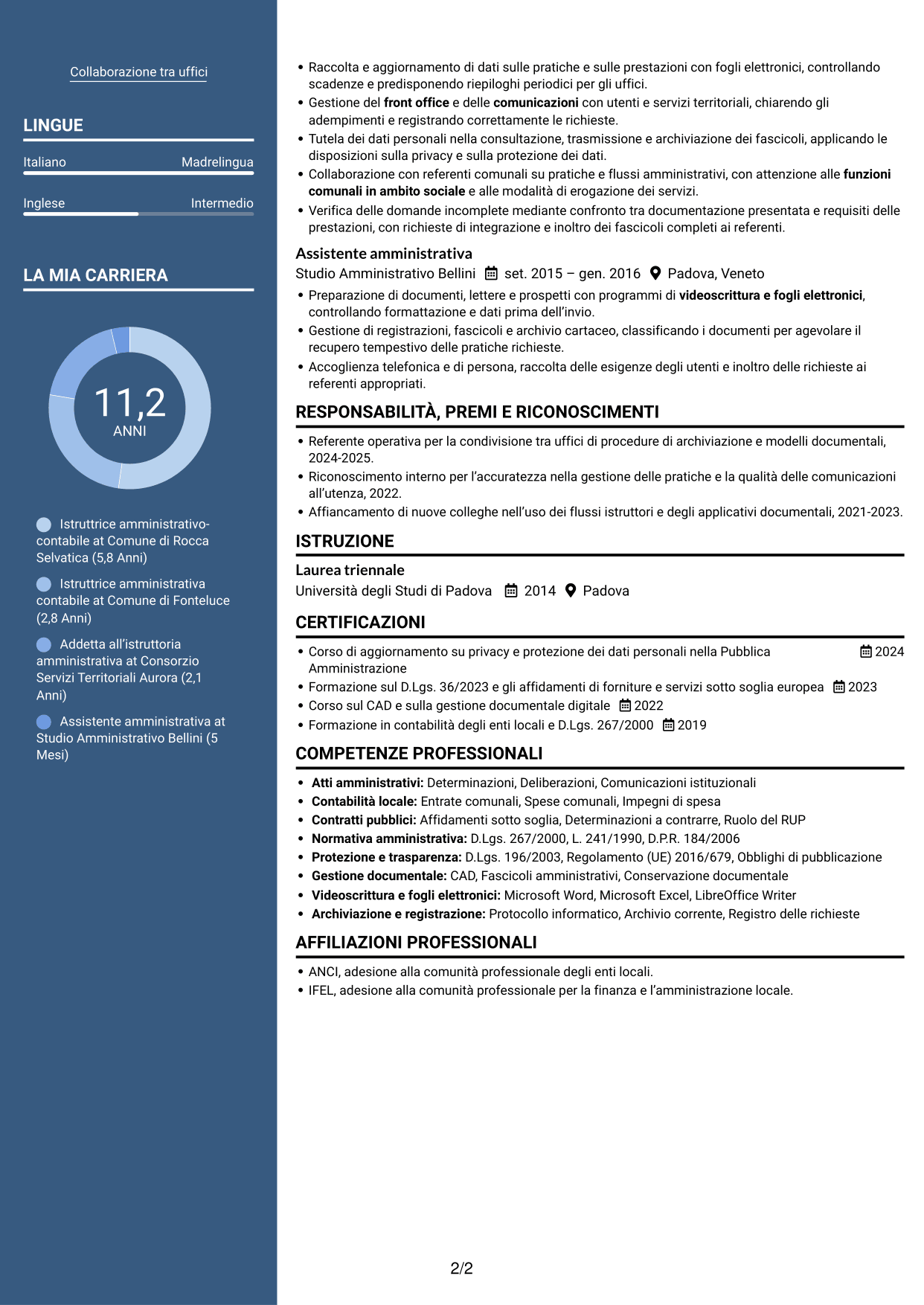 CV Signature (formato con colonna laterale colorata e foto grande): Istruttore amministrativo contabile - Servizi alla persona, pagina 2