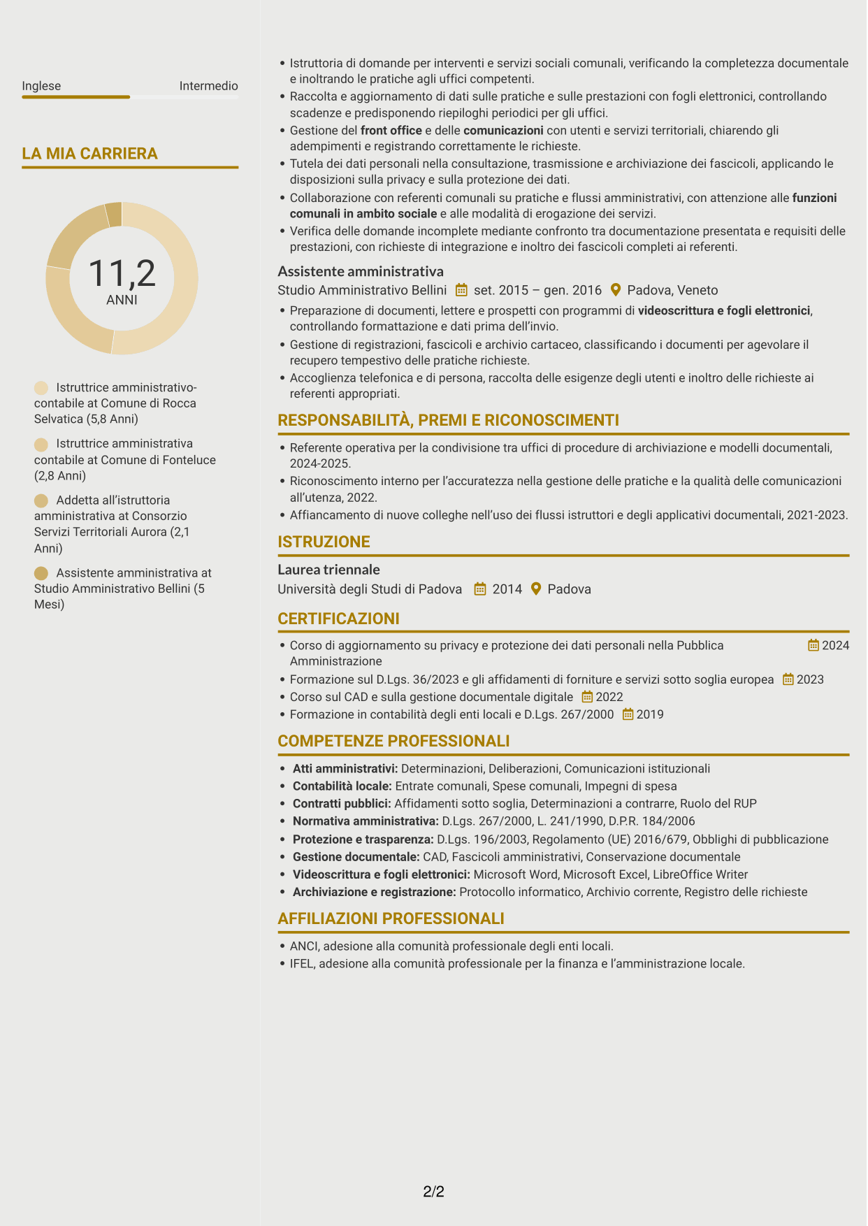 CV Dinamico (formato a due colonne con icone): Istruttore amministrativo contabile - Servizi alla persona, pagina 2