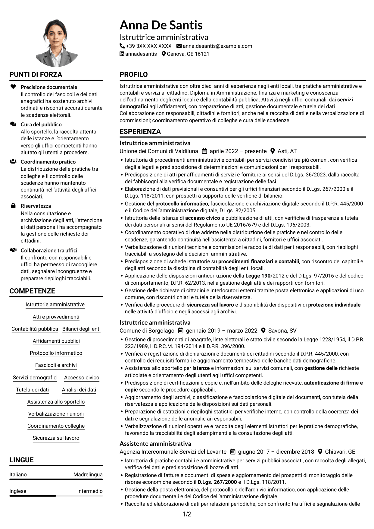 Esempio di curriculum — pagina 1