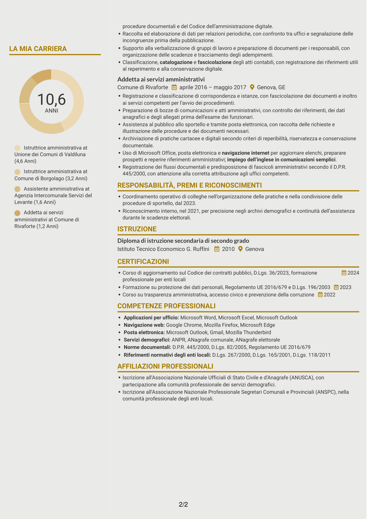 CV Dinamico (formato a due colonne con icone): Istruttore amministrativo - Servizi degli enti locali, pagina 2