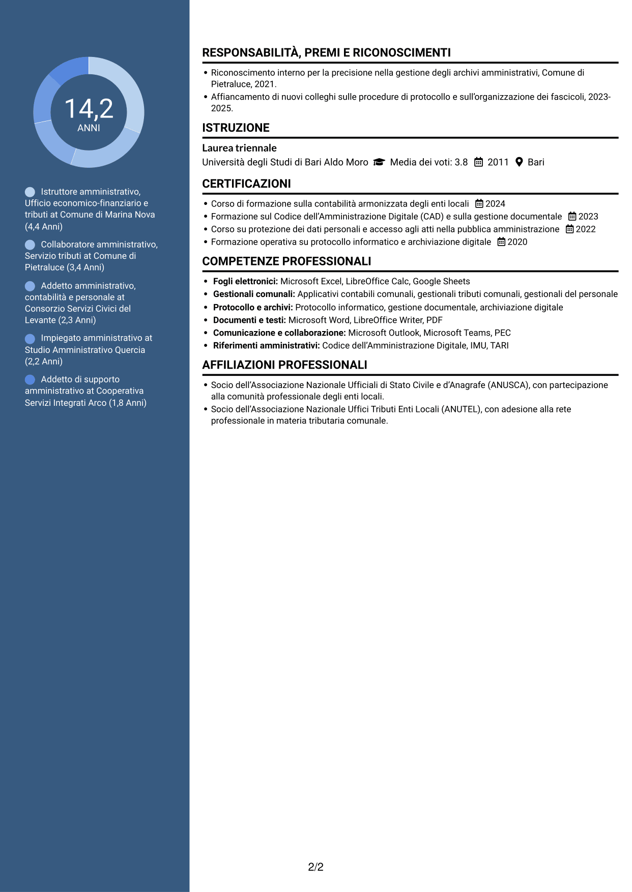 CV Elegante (formato con colonna laterale colorata e foto): Istruttore Amministrativo - Servizi finanziari e tributari, pagina 2