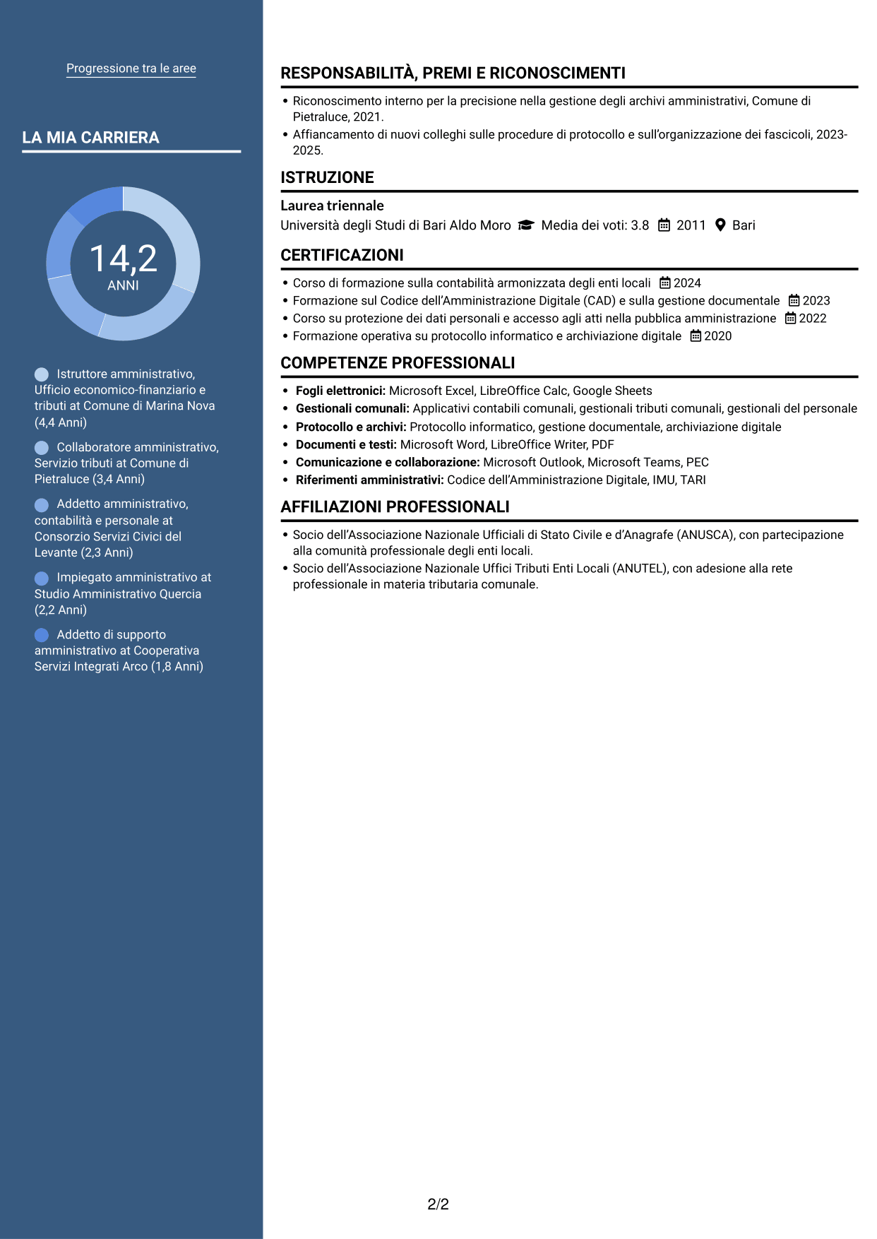 CV Signature (formato con colonna laterale colorata e foto grande): Istruttore Amministrativo - Servizi finanziari e tributari, pagina 2