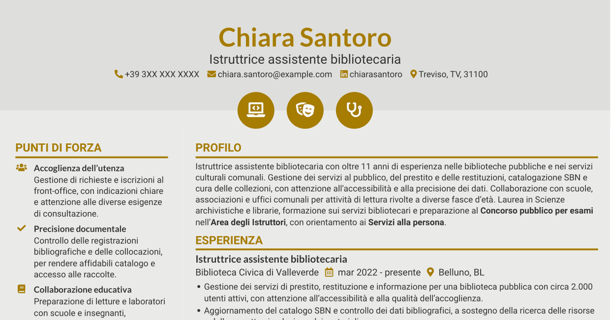 7 modelli di CV per Istruttore assistente bibliotecario, con esempi