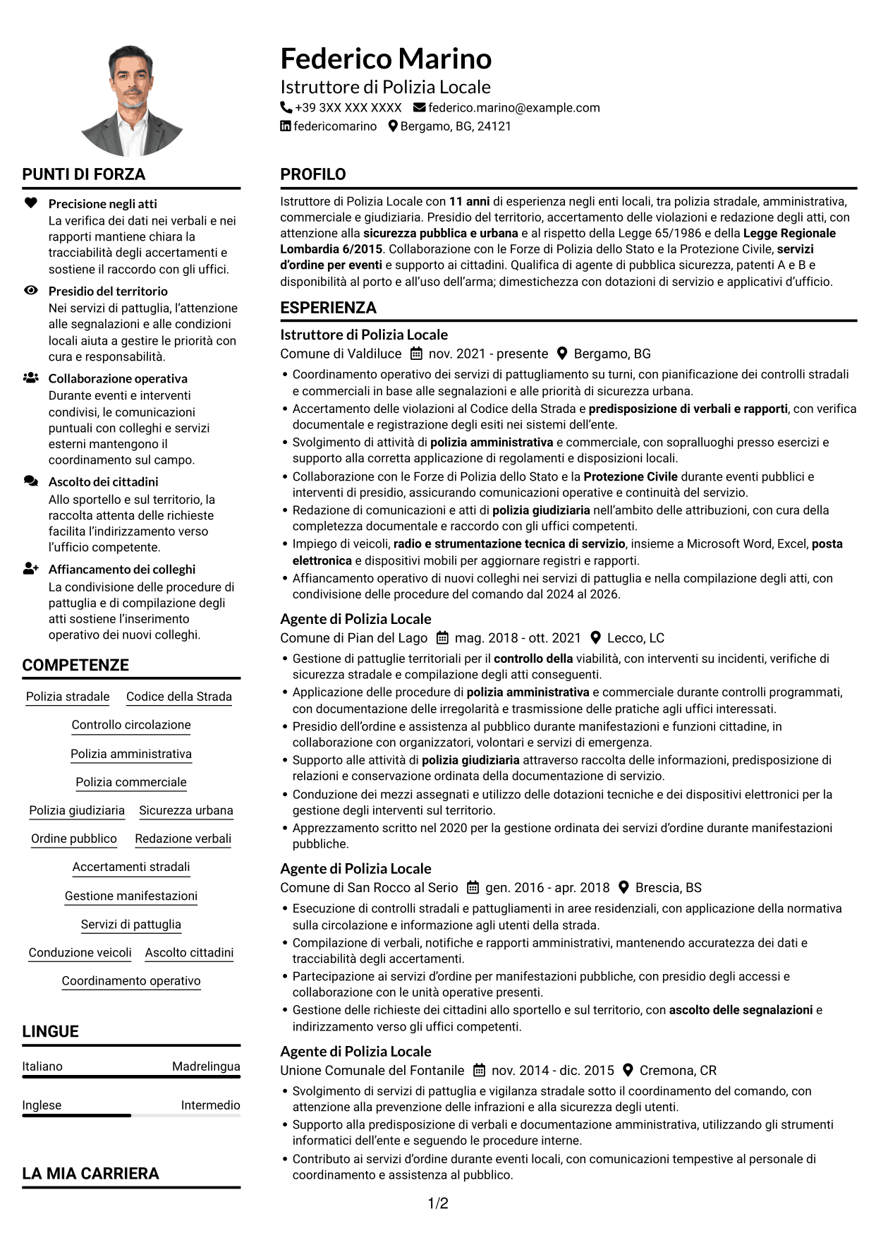 Esempio di curriculum — pagina 1