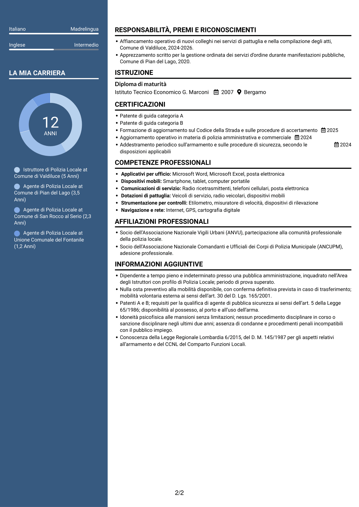CV Signature (formato con colonna laterale colorata e foto grande): Istruttore di Polizia Locale - Sicurezza urbana e stradale, pagina 2