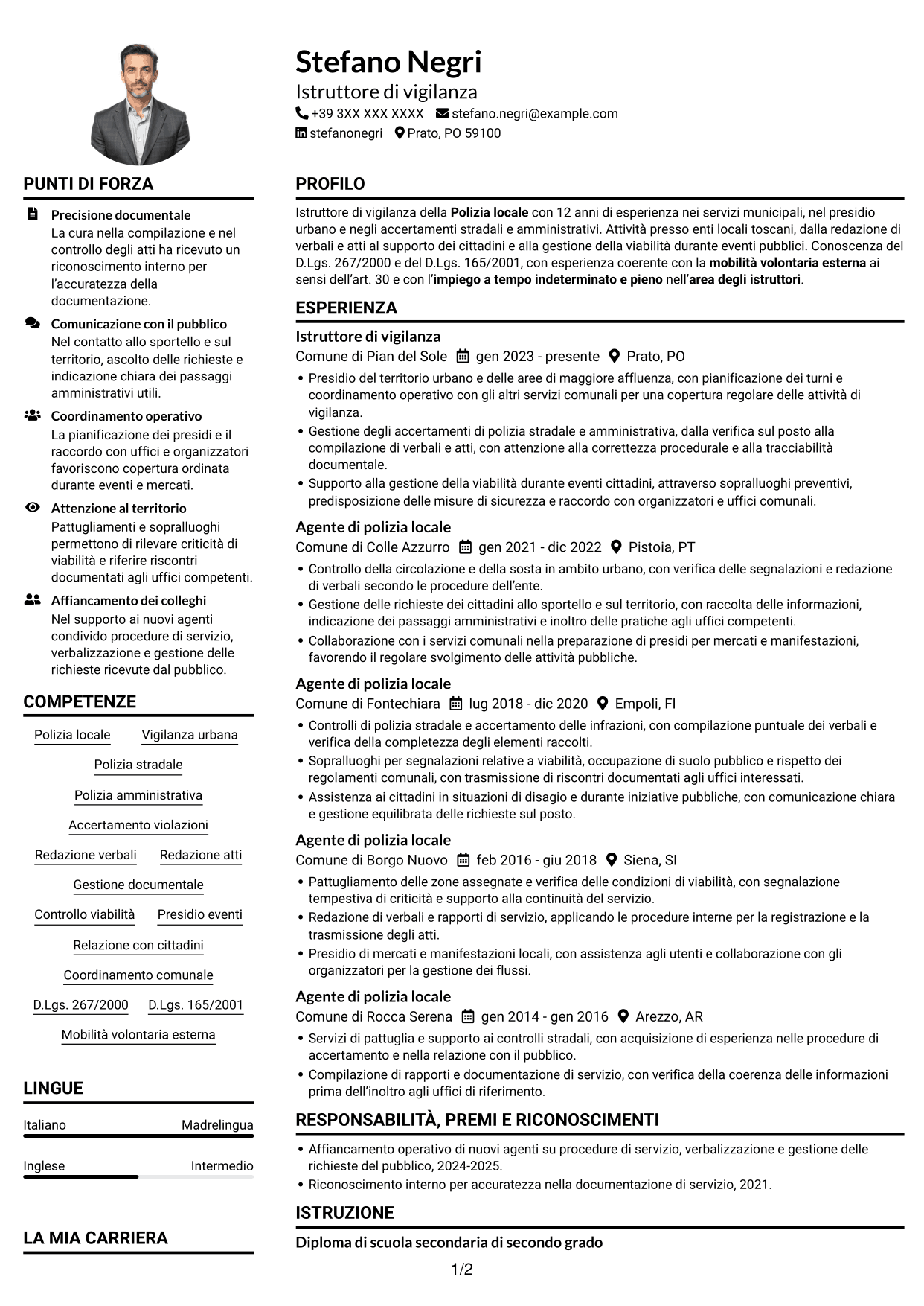 Esempio di curriculum — pagina 1