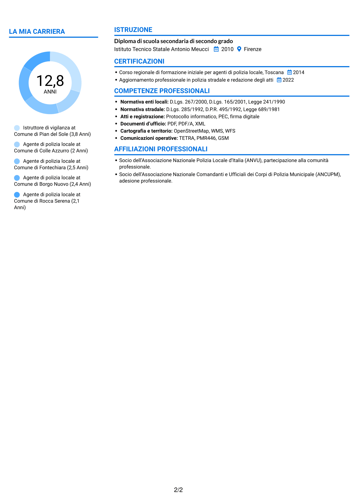 CV Audace (formato a due colonne con accenti colorati e foto): Istruttore di vigilanza - Polizia locale, pagina 2