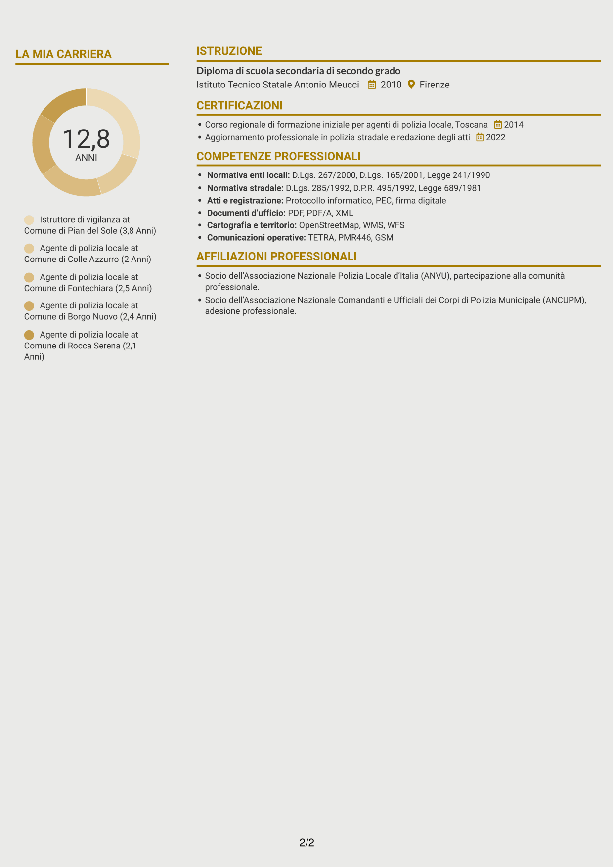 CV Dinamico (formato a due colonne con icone): Istruttore di vigilanza - Polizia locale, pagina 2