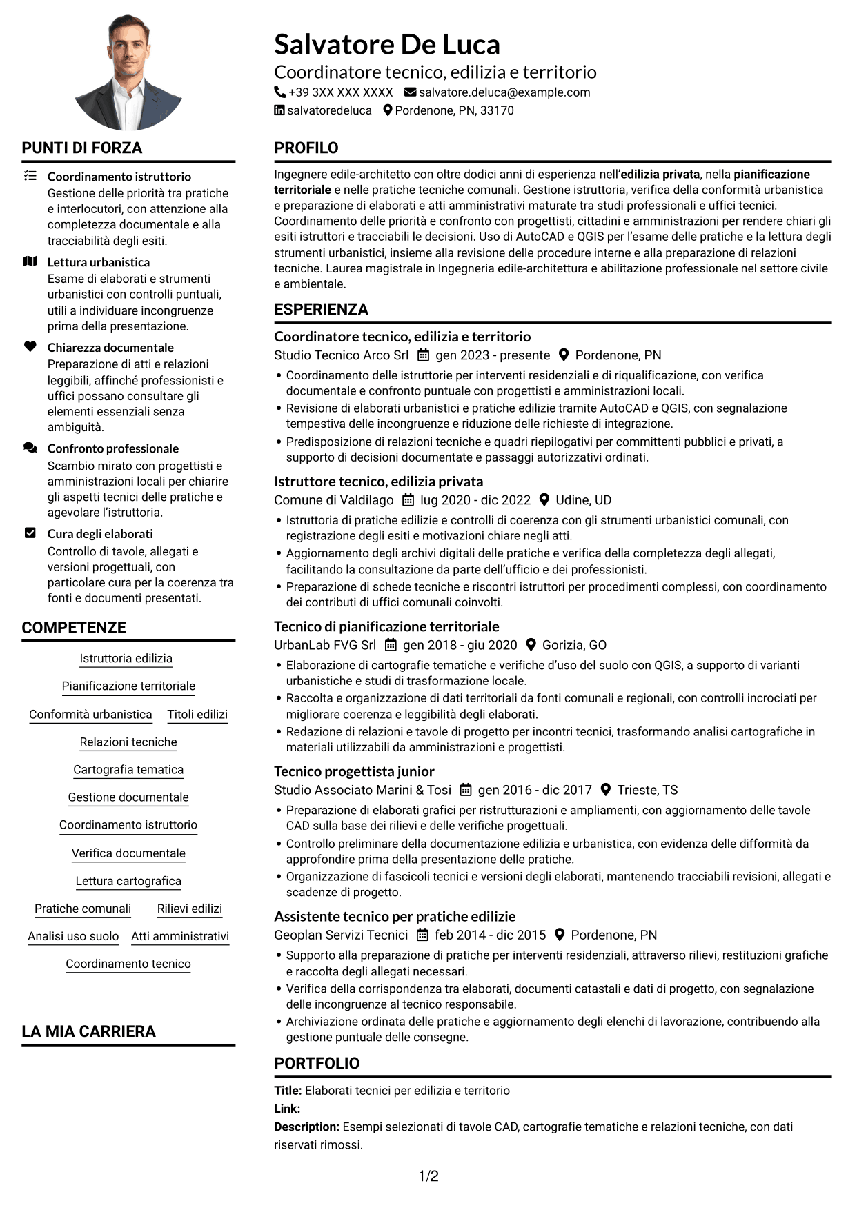 Esempio di curriculum — pagina 1