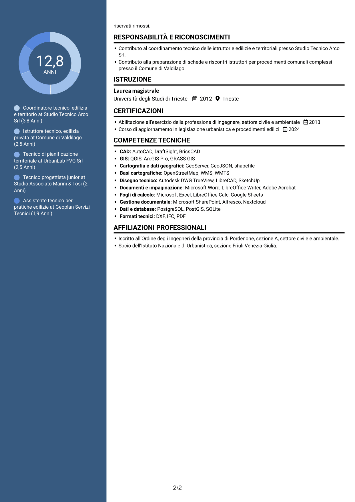 CV Elegante (formato con colonna laterale colorata e foto): Istruttore direttivo tecnico - Edilizia privata e pianificazione territoriale, pagina 2