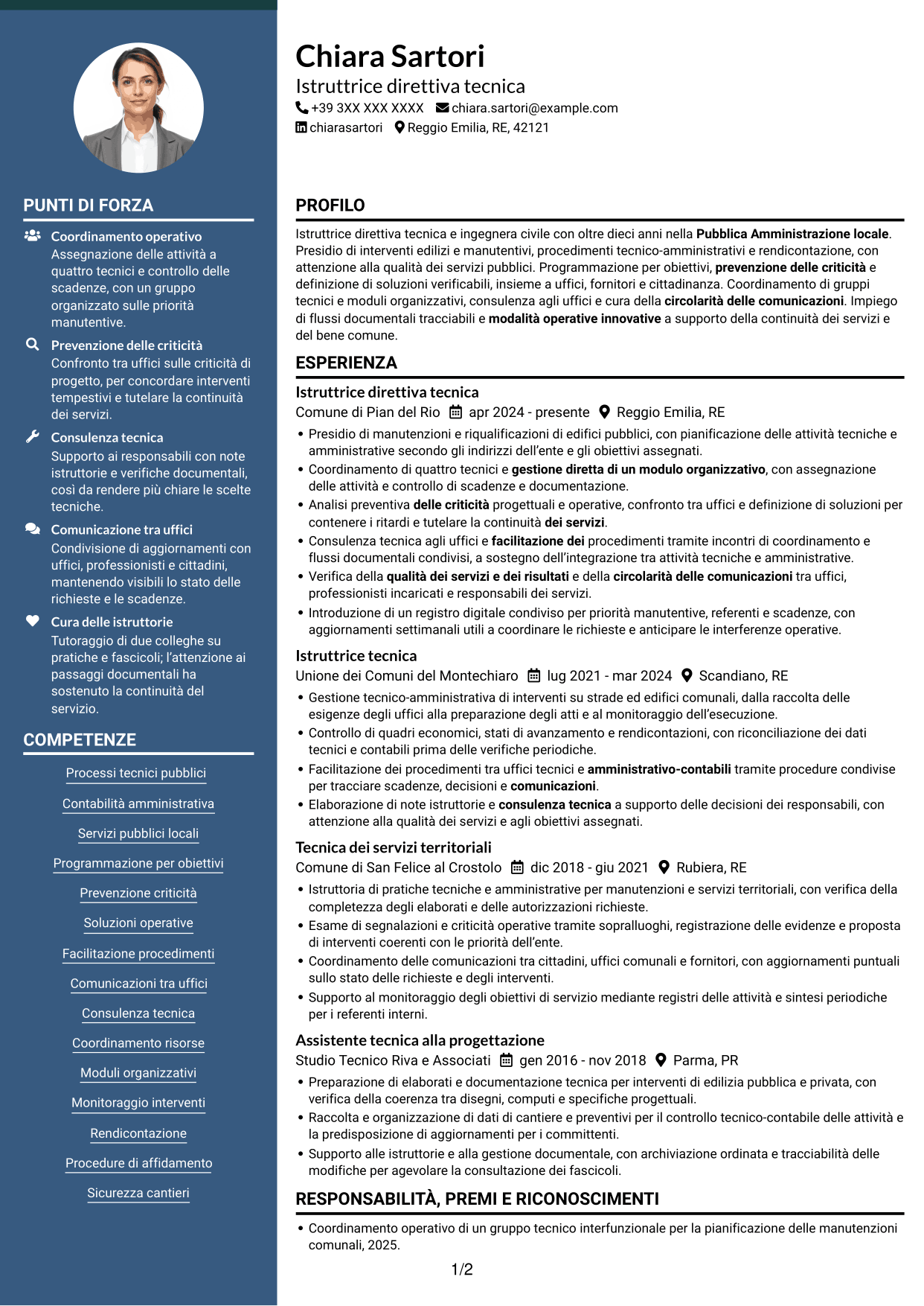 CV Elegante (formato con colonna laterale colorata e foto): Istruttore Direttivo Tecnico - Servizi tecnici pubblici, pagina 1