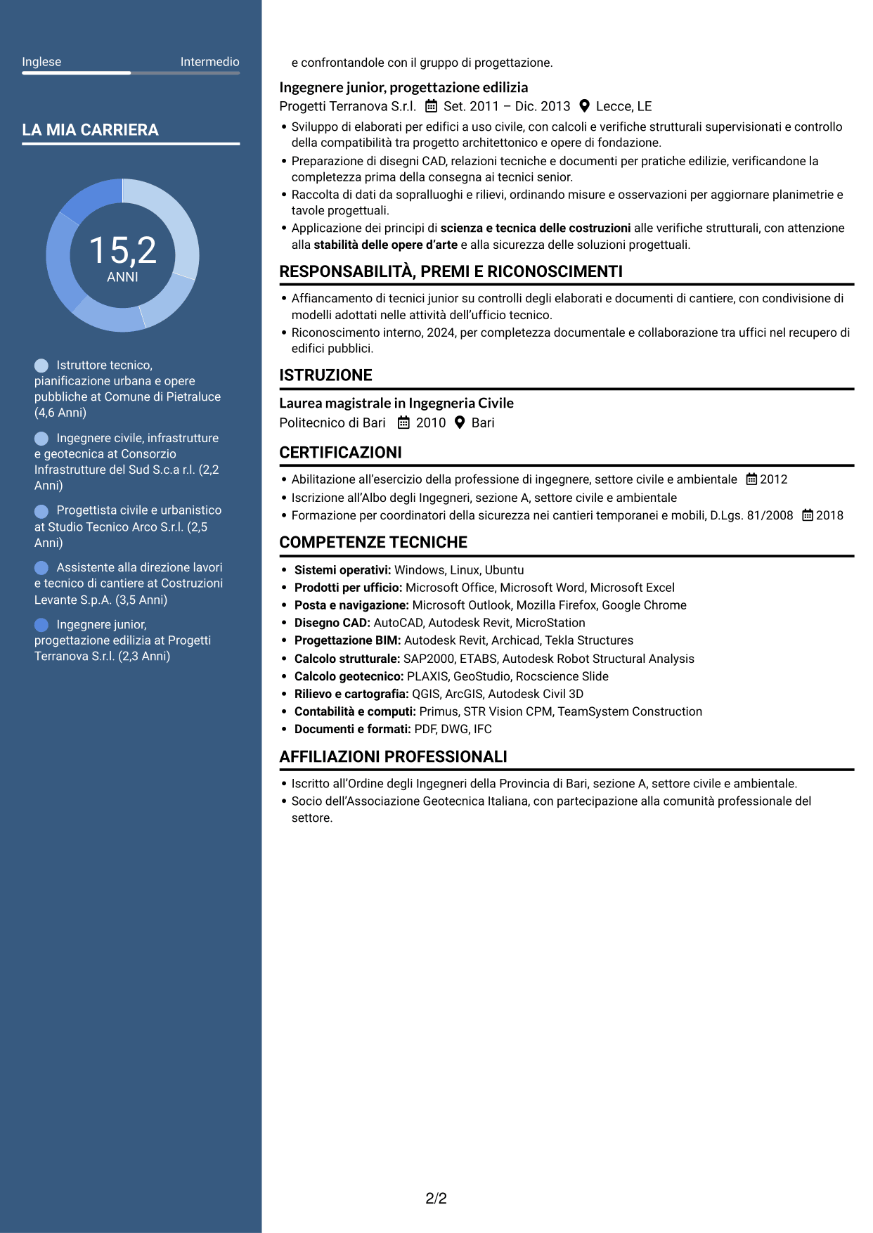 CV Elegante (formato con colonna laterale colorata e foto): Istruttore direttivo tecnico - Urbanistica e opere pubbliche, pagina 2